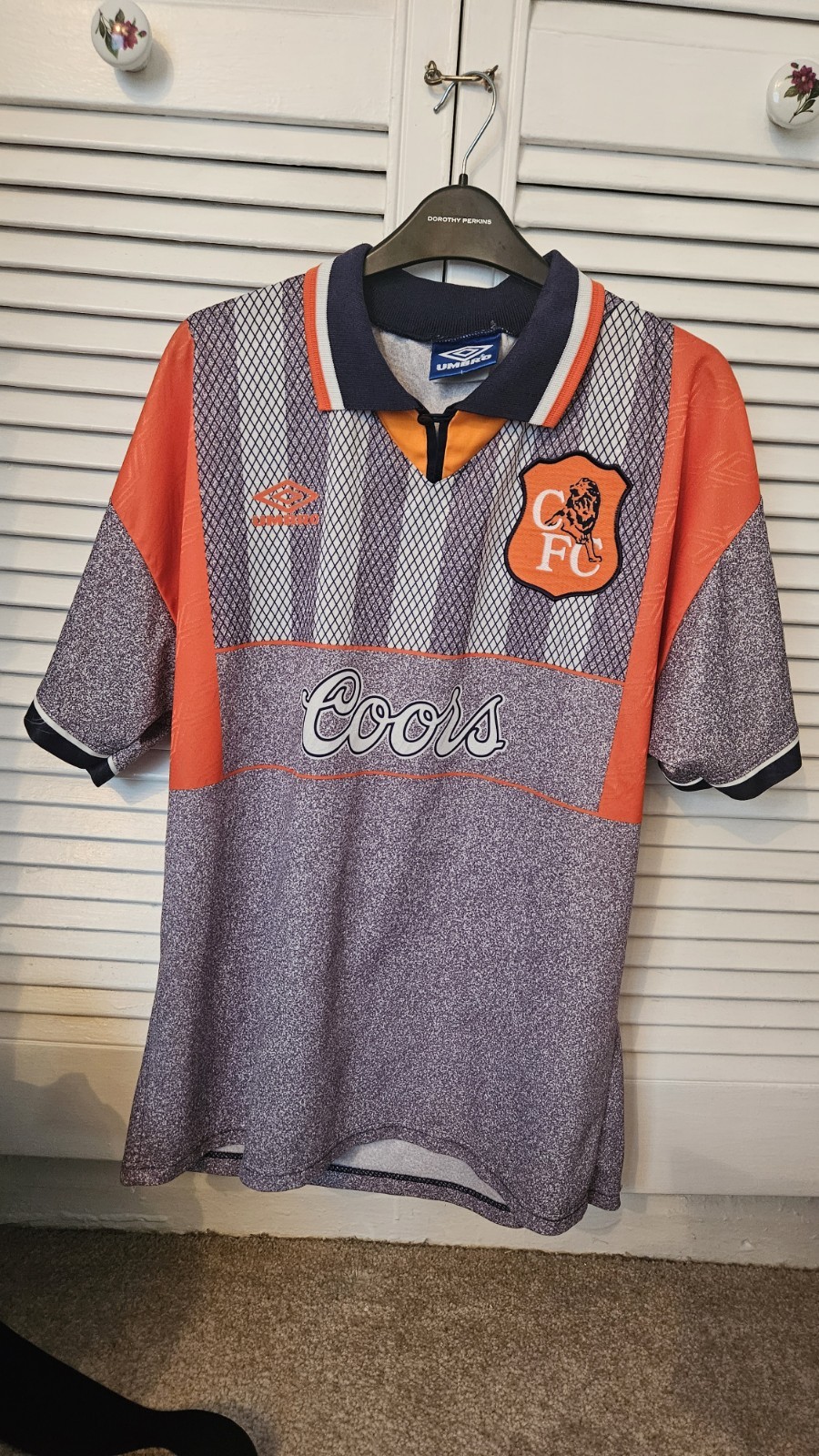 Chelsea 94/96 Away Kit Shirt Jerser Orange Graphite Grey WISE 11 Umbro Size L for sale on Ebay