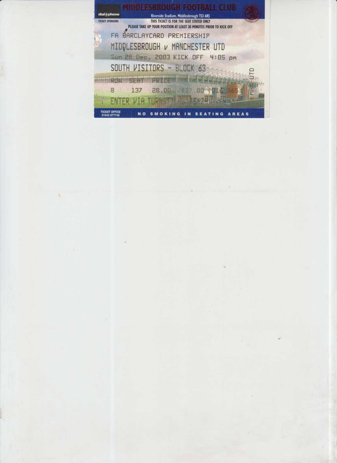 28  12  03  Middlesbrough  v  Man  Utd       match  ticket for sale on Ebay