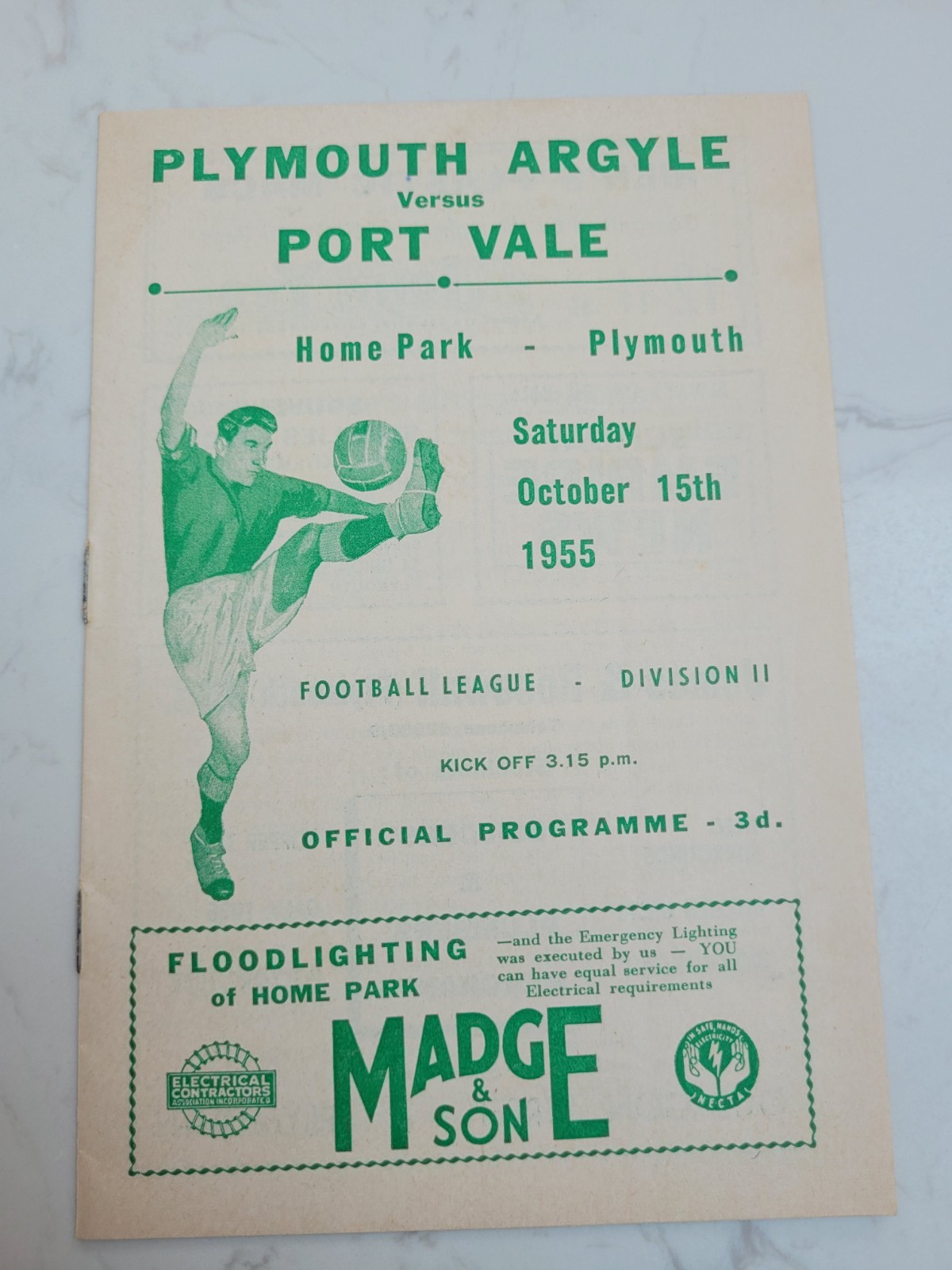 Plymouth Argyle V Port Vale 15.10. 1955 - Division 2 for sale on Ebay