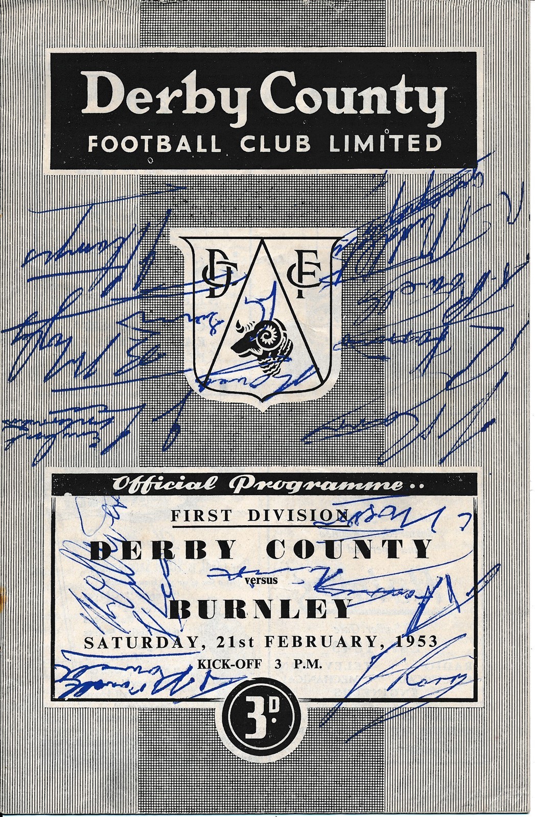 SIGNED PROGRAMME - Derby County v Burnley 1952/1953 - MULTIPLE AUTOGRAPHS for sale on Ebay