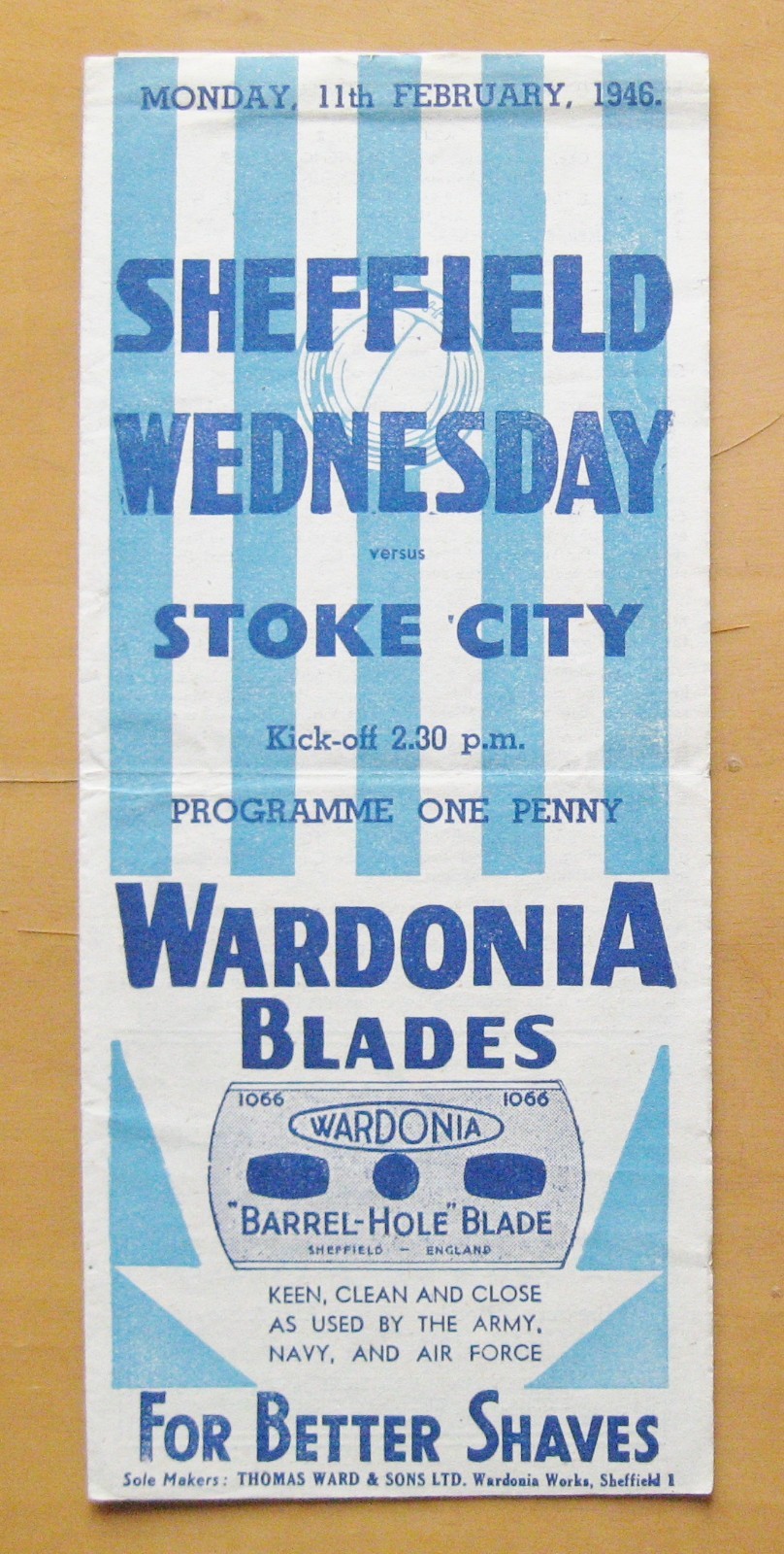 SHEFFIELD WEDNESDAY v STOKE CITY FA Cup 1945/1946 *VG Cond Football Programme* for sale on Ebay