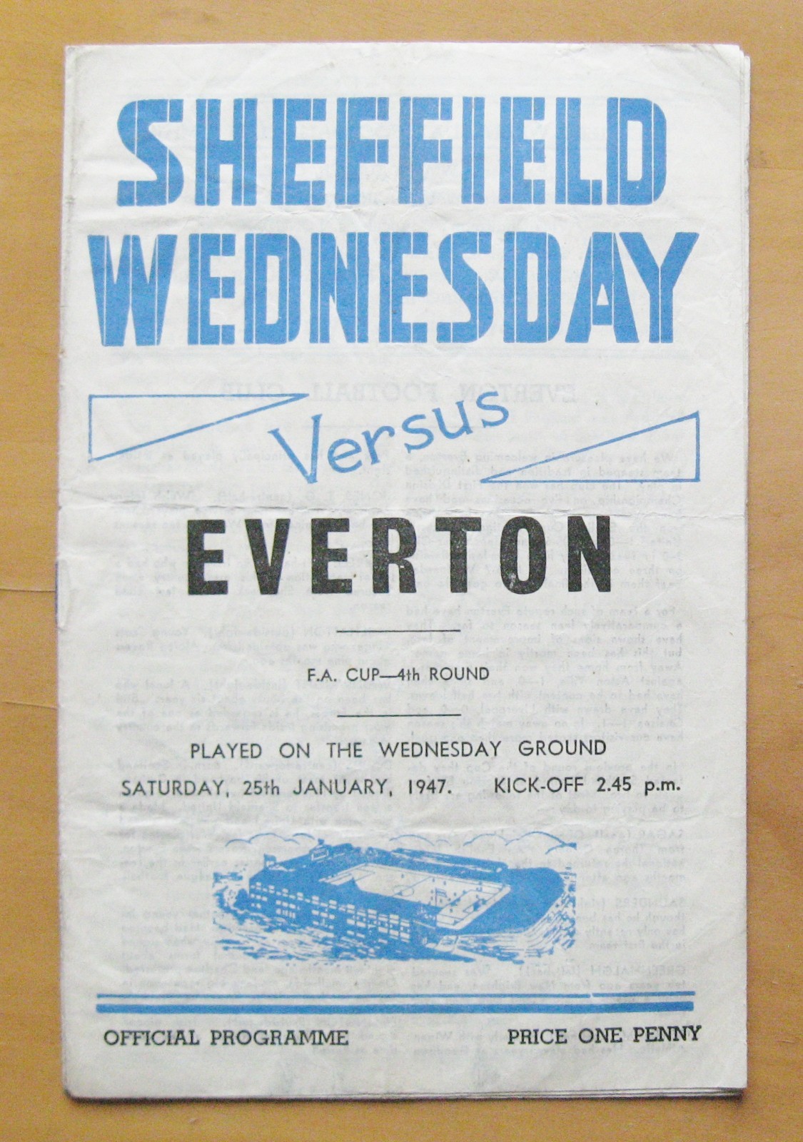 SHEFFIELD WEDNESDAY v EVERTON FA Cup 1946/1947 Good Condition Football Programme for sale on Ebay