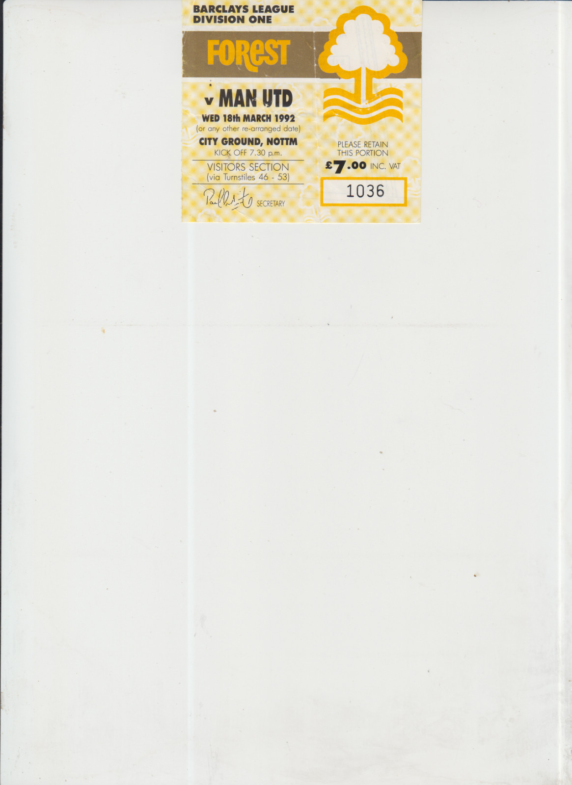 18  3  92  Nottingham  Forest  v  Man  Utd         match  ticket for sale on Ebay