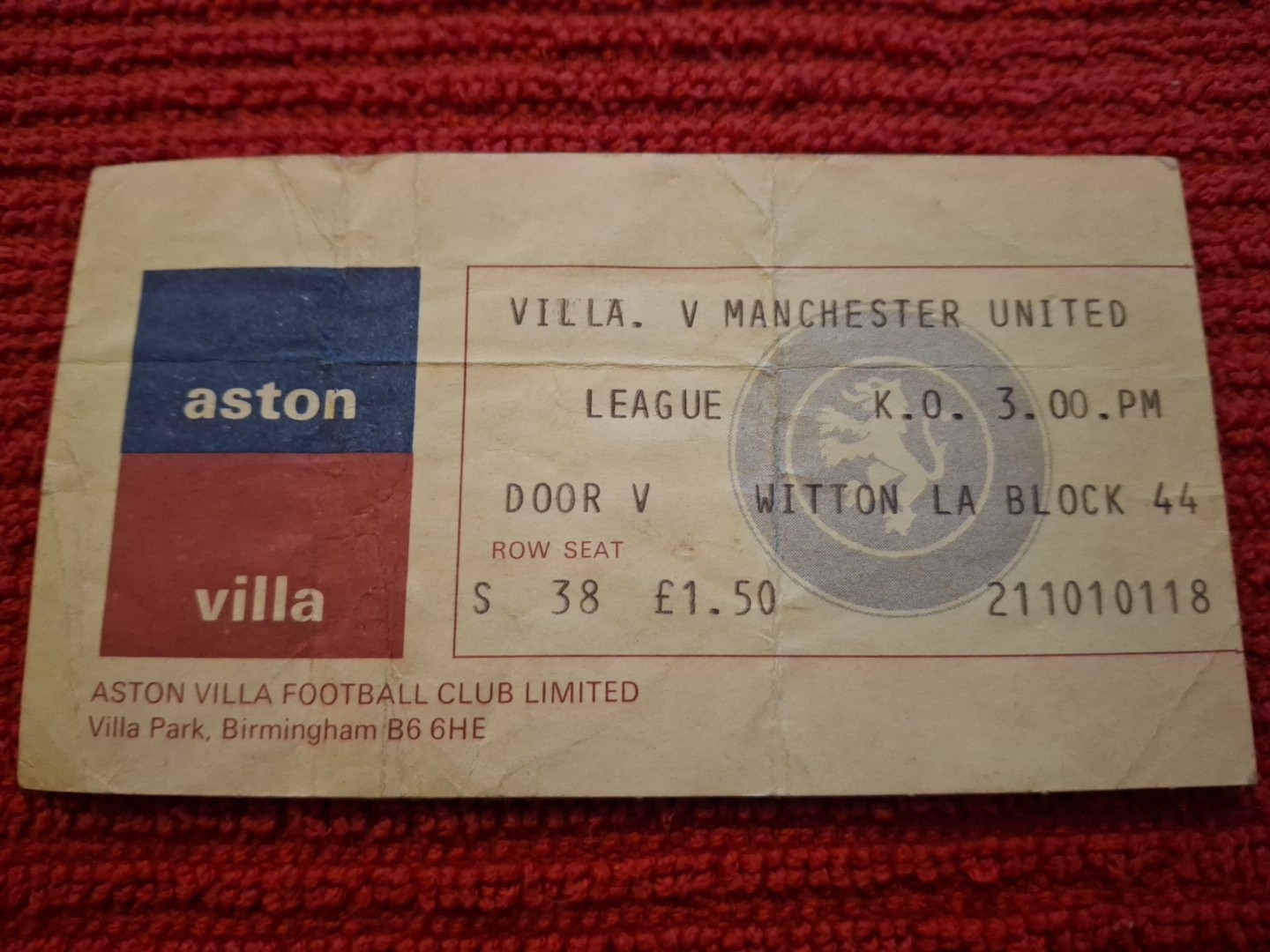Aston Villa v Manchester United TICKET.  6/11/1976 for sale on Ebay
