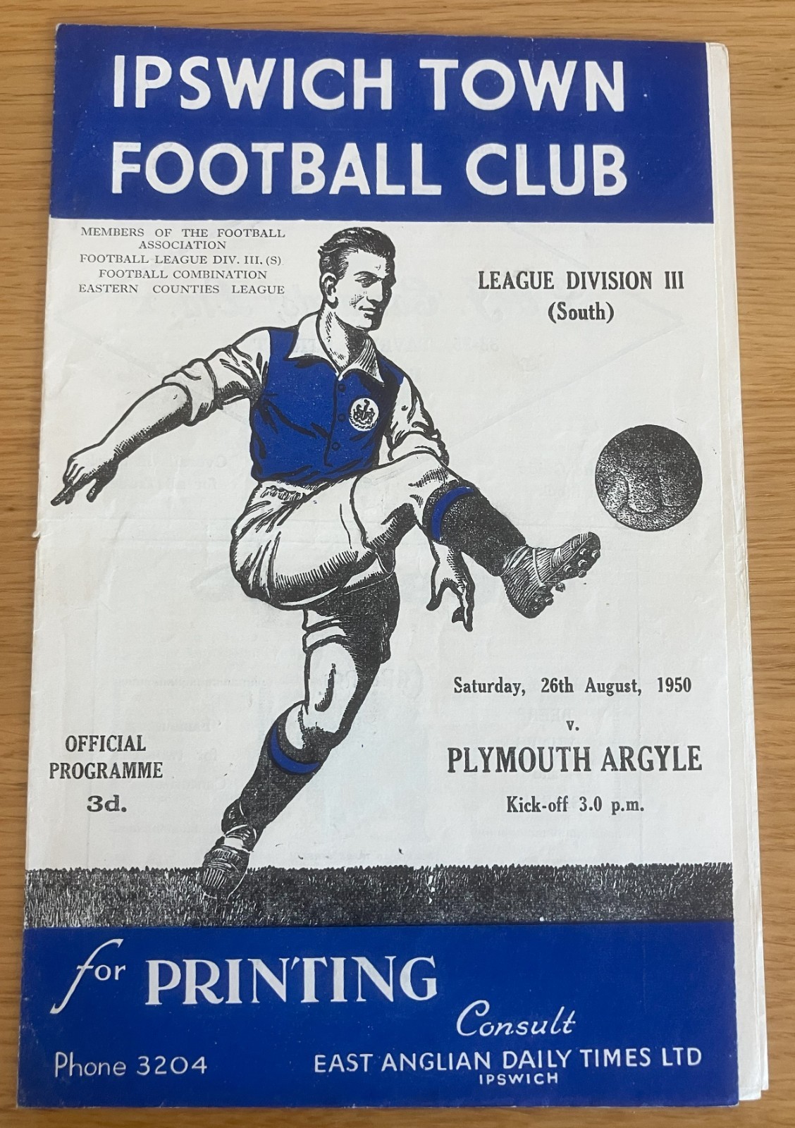 Ipswich Town v Plymouth Argyle 26th August 1950 for sale on Ebay