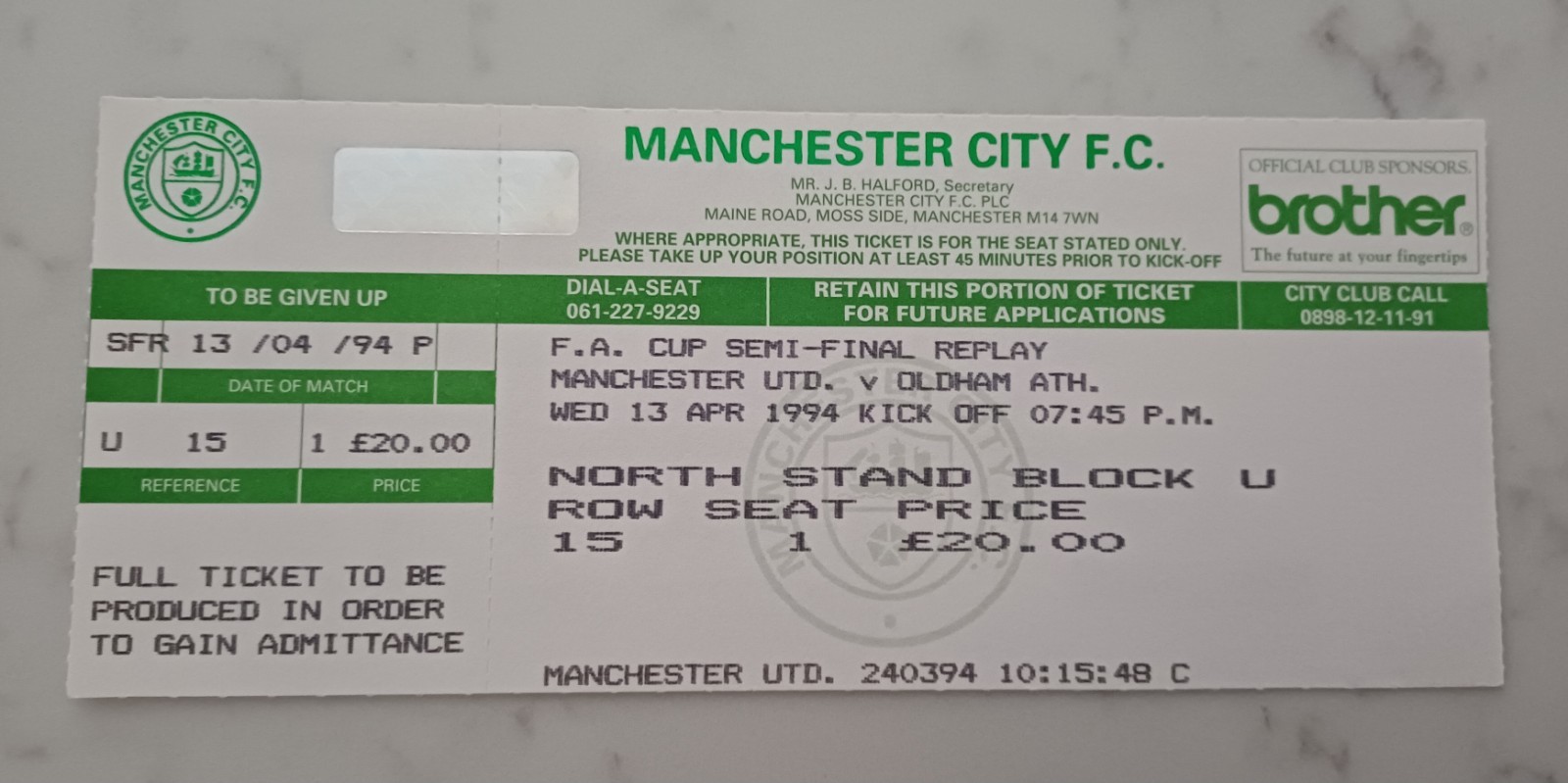 1994 MANCHESTER UNITED v OLDHAM FA CUP SEMI FINAL REPLAY UNUSED MATCH TICKET for sale on Ebay