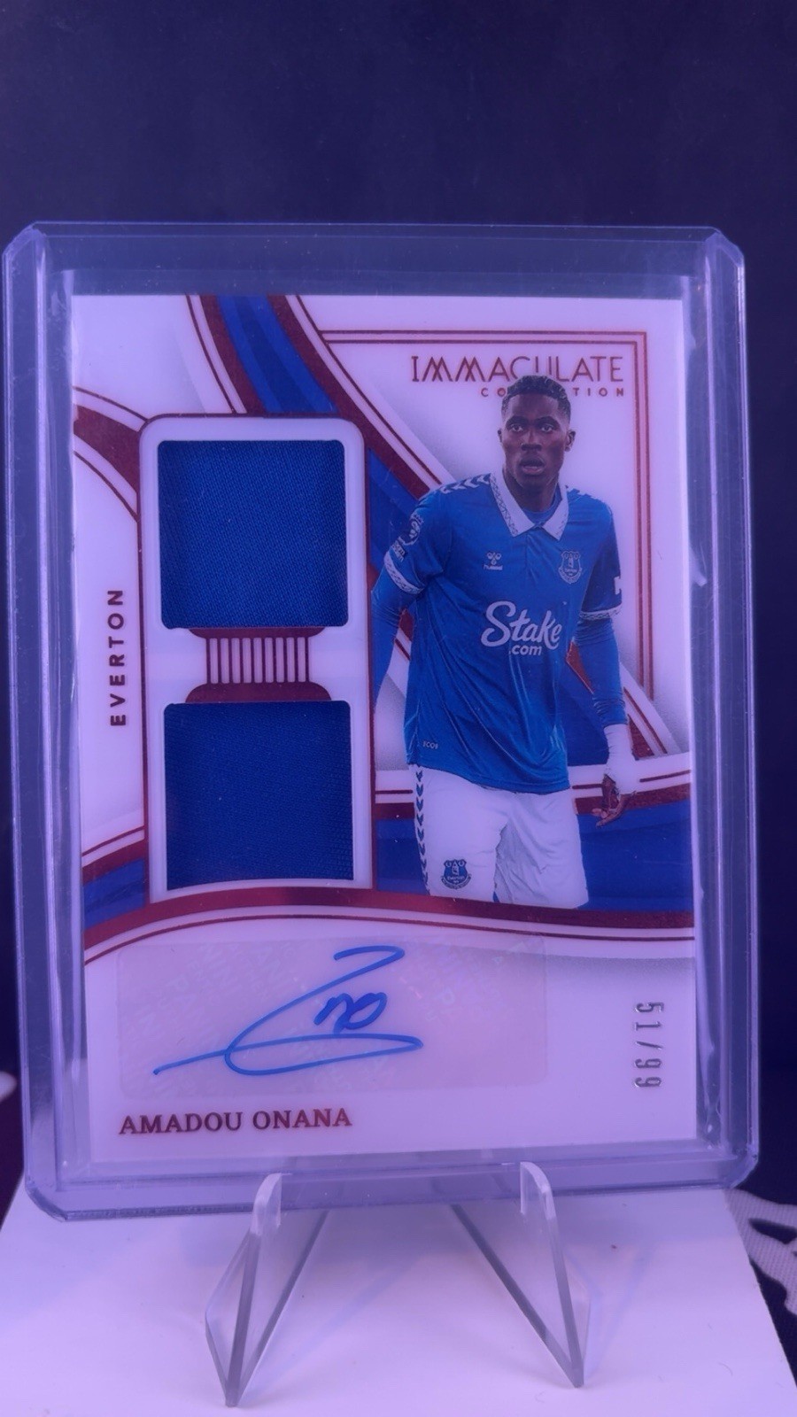 Amadou Onana Everton FC Dual Patch Auto 51/99 Panini Immaculate 2023-2024 for sale on Ebay