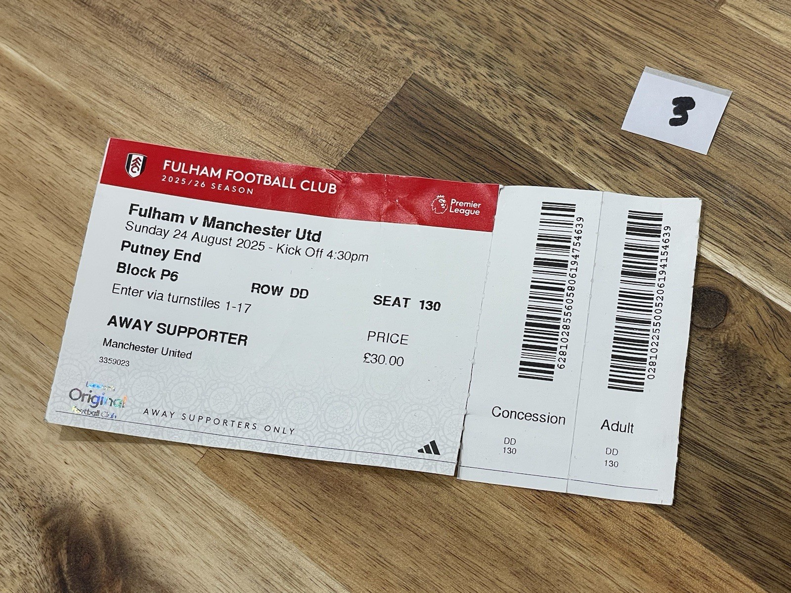 Ticket Stub From Fulham v Manchester United | 24 August 2025 for sale on Ebay