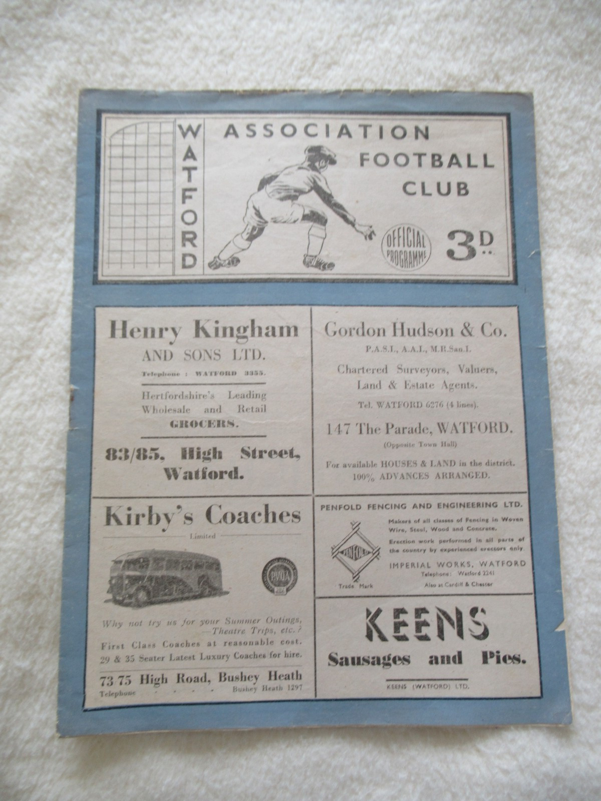 Watford v Southend United 24th April 1948 Division 3 South for sale on Ebay