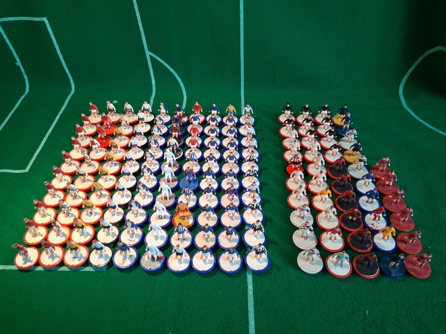 Subbuteo Moulded H/W Teams & Spares Red Blue & Black Bases x146 Inc Wing Shorts. for sale on Ebay
