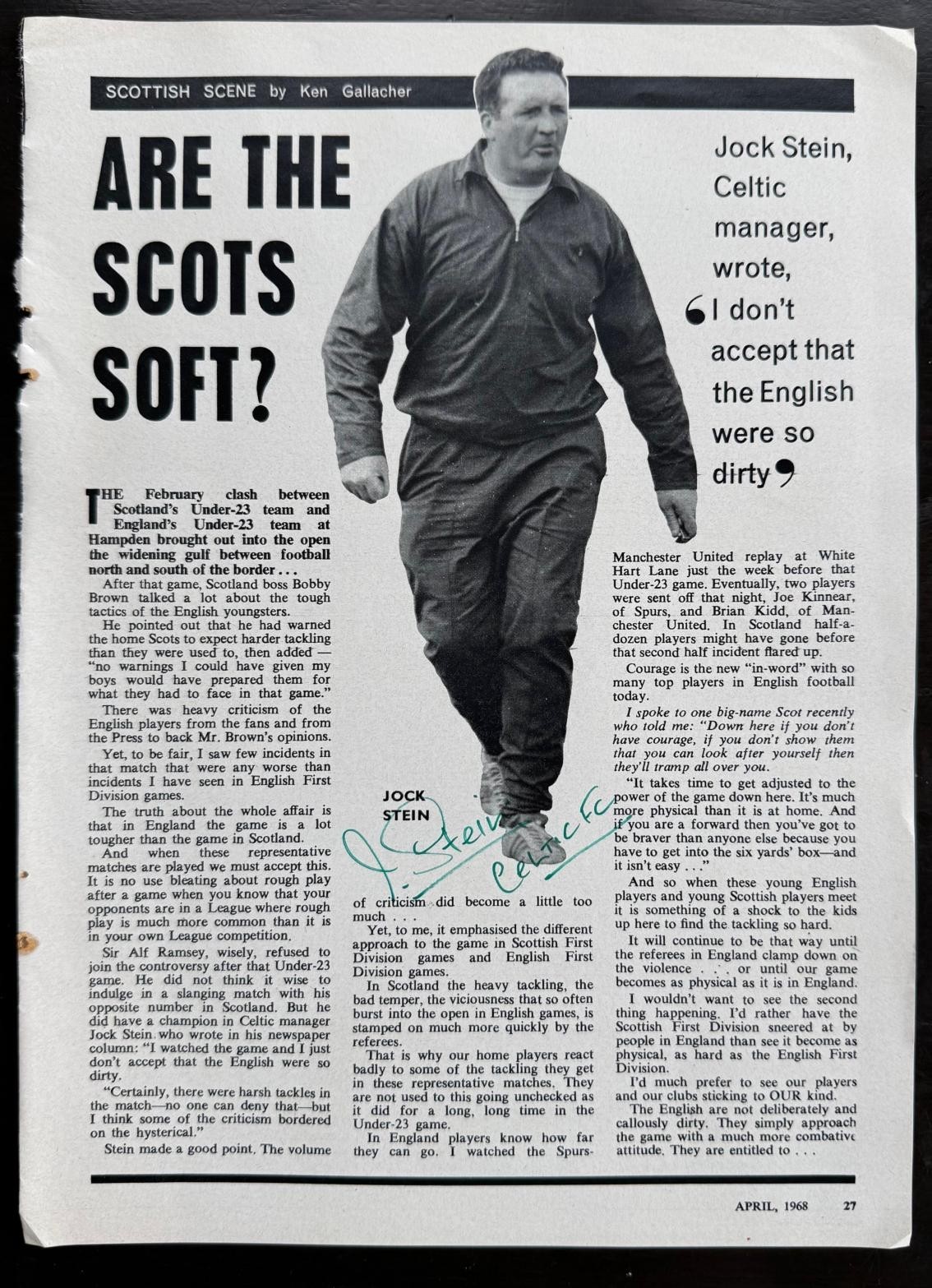 JOCK STEIN signed 1968 Magazine Photo Feature CELTIC FC Manager for sale on Ebay