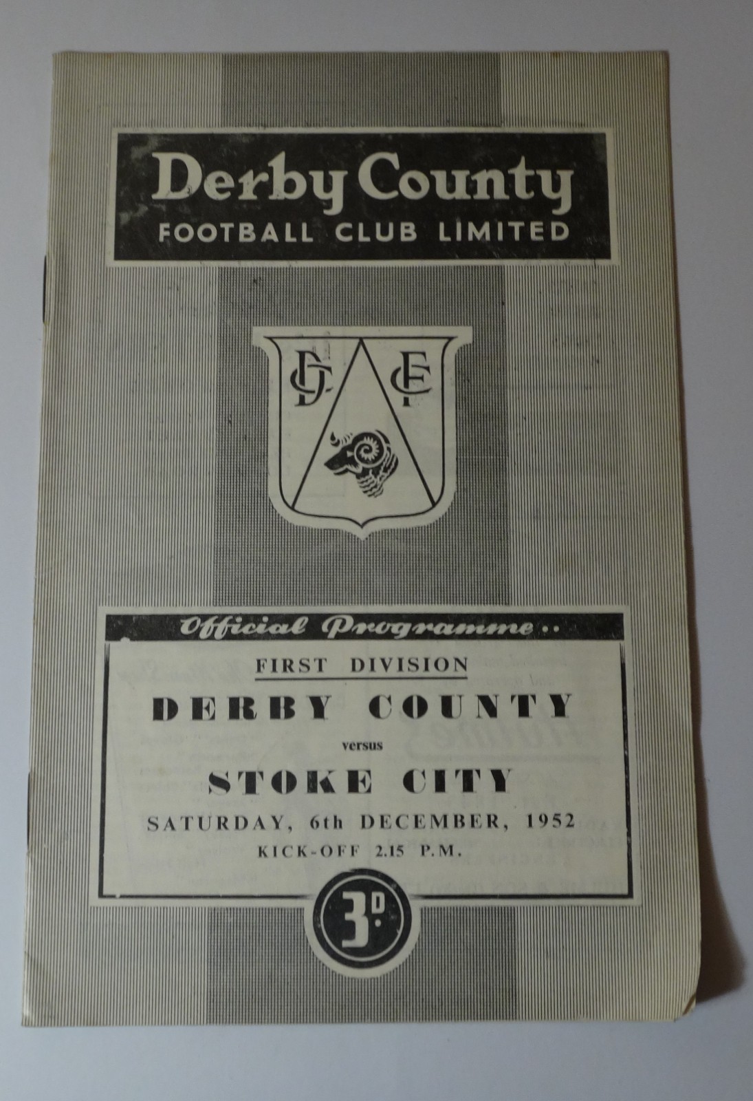 Football programme Derby County v Stoke City 6th Dec 1952 for sale on Ebay