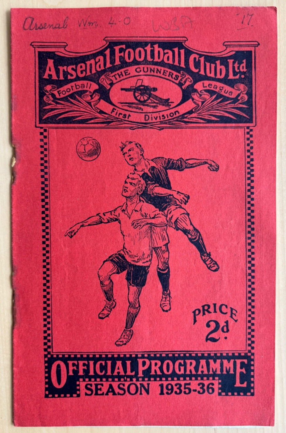 1935/36 Arsenal v West Bromwich Albion League Division 1 for sale on Ebay