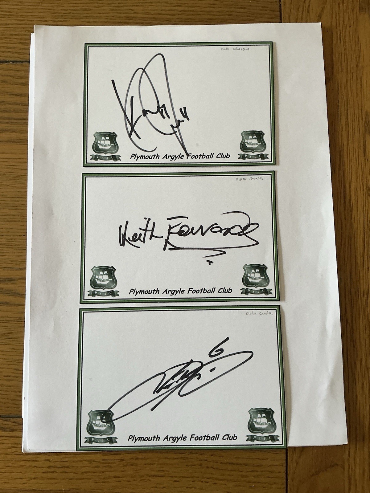 3  PLYMOUTH ARGYLE  Signed  Crested Cards. for sale on Ebay