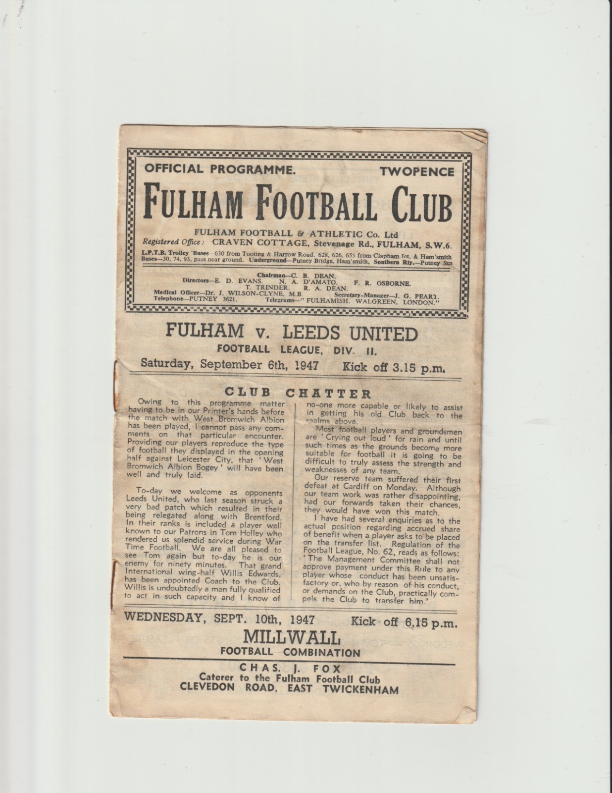 1947/48 Div.2.Fulham v Leeds United. for sale on Ebay