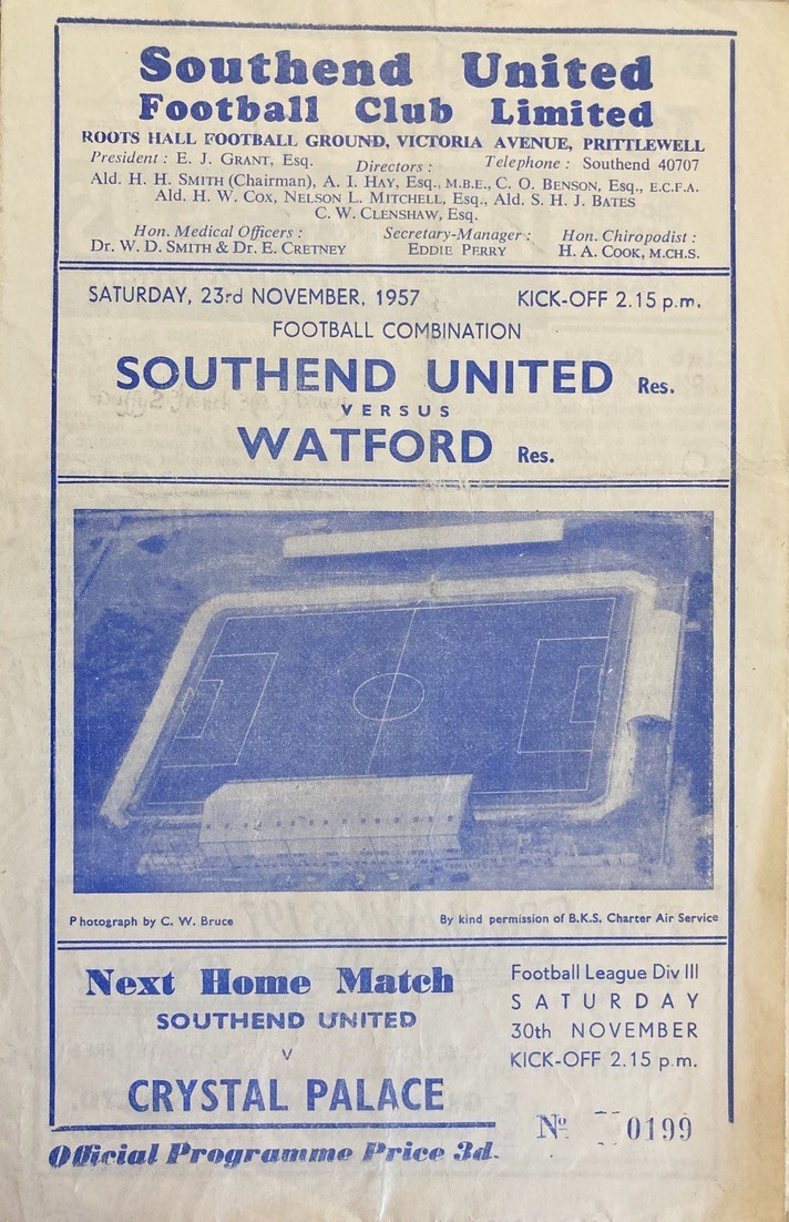 Southend United v Watford Football Combination 1957/58 for sale on Ebay