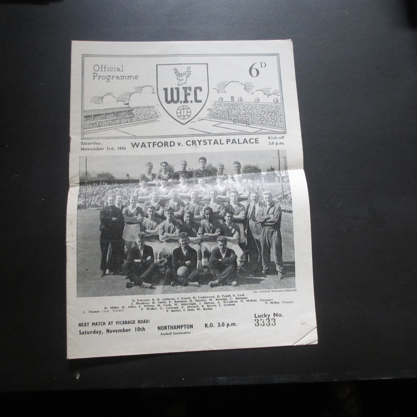 Watford v Crystal Palace Div 3 South 1956/7 for sale on Ebay