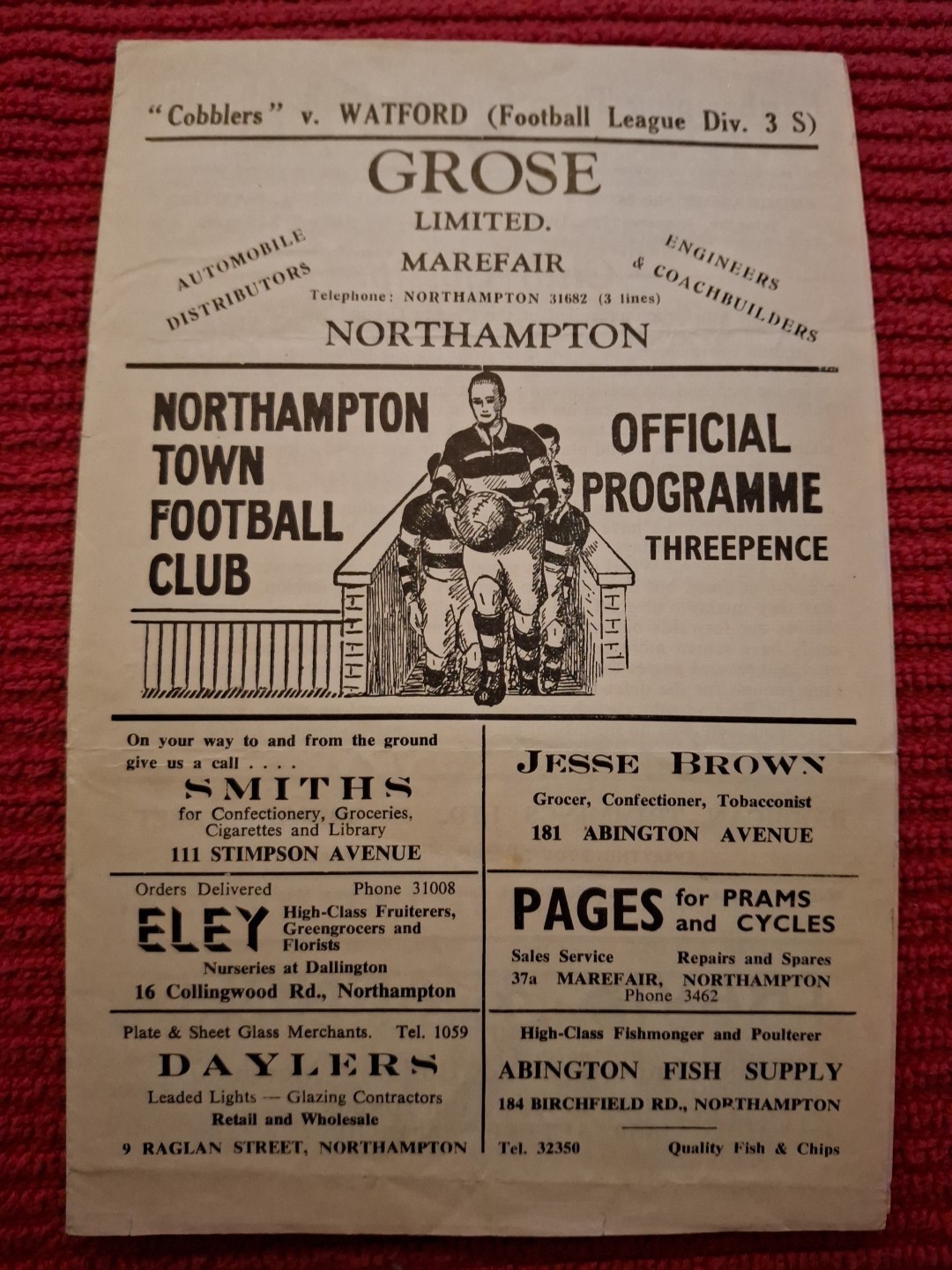 Northampton Town v Watford programme.  17/1/1953 for sale on Ebay