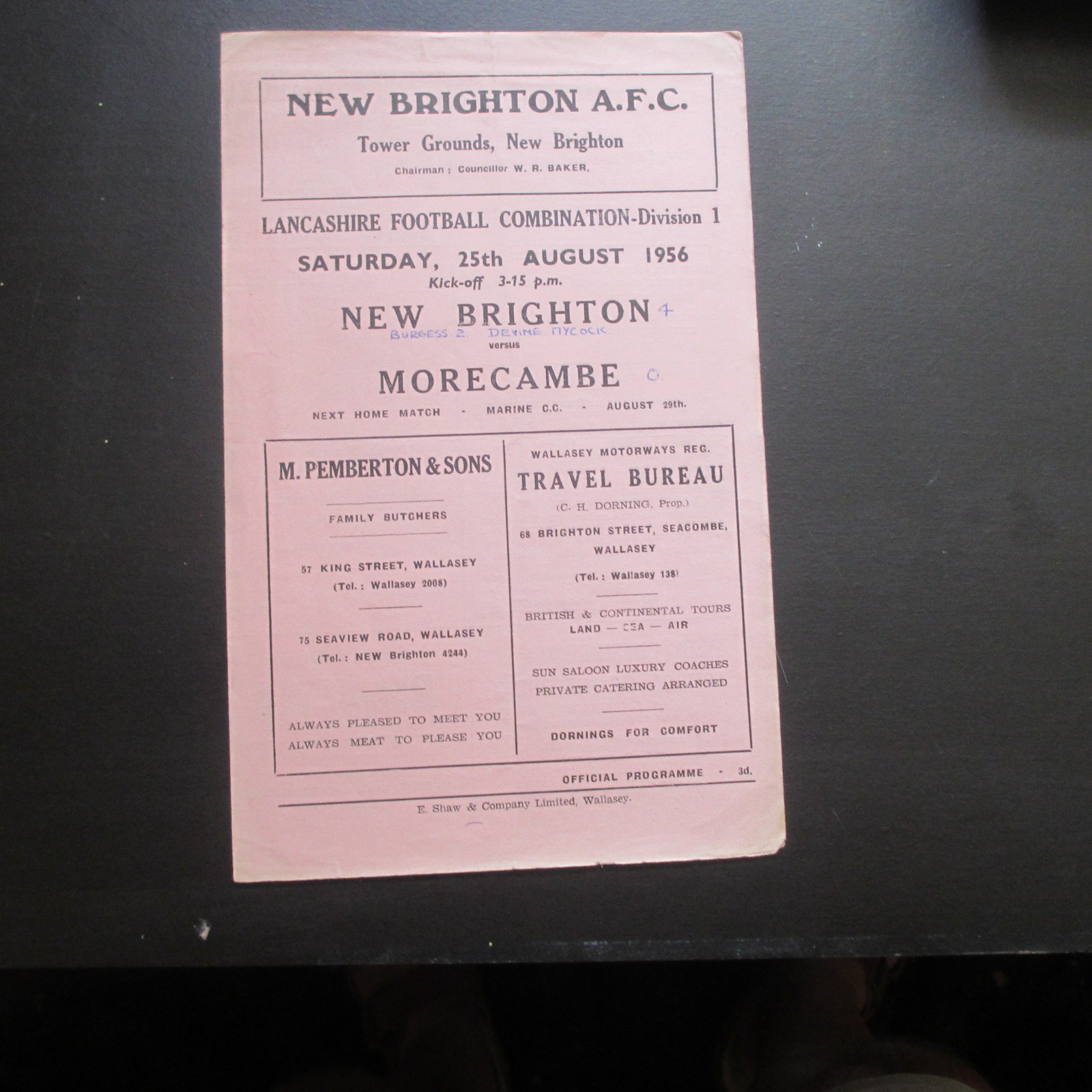New Brighton v Morecambe Lancs Combination 1956/7 for sale on Ebay