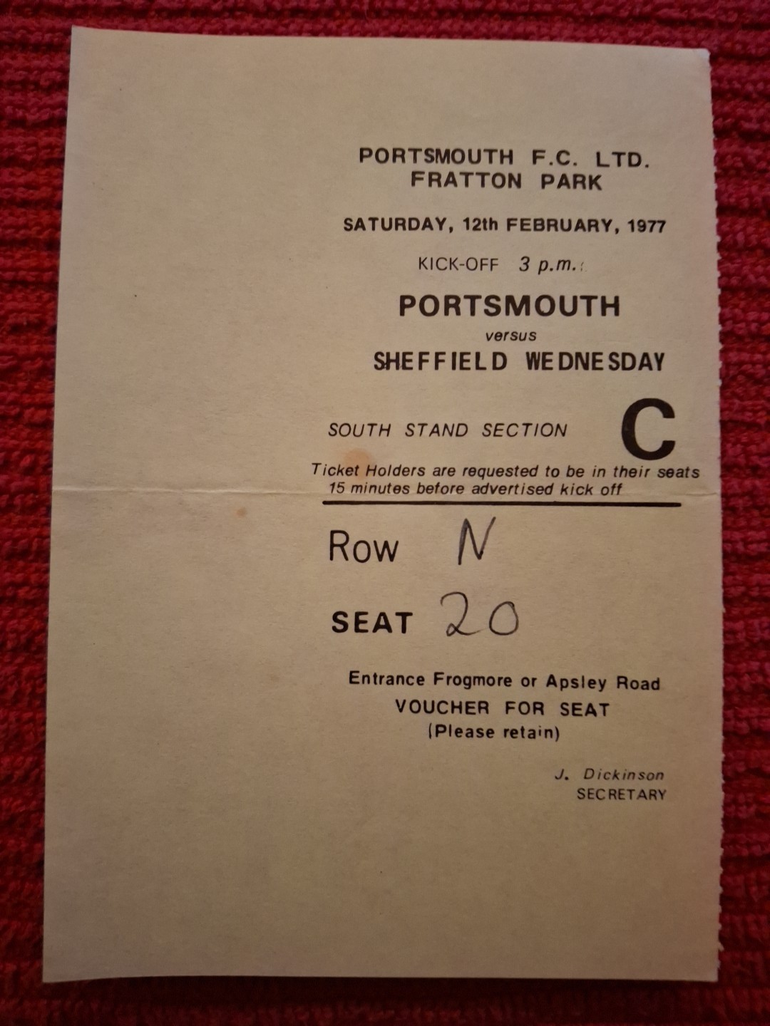 Portsmouth v Sheffield Wednesday TICKET.  12/2/1977 for sale on Ebay