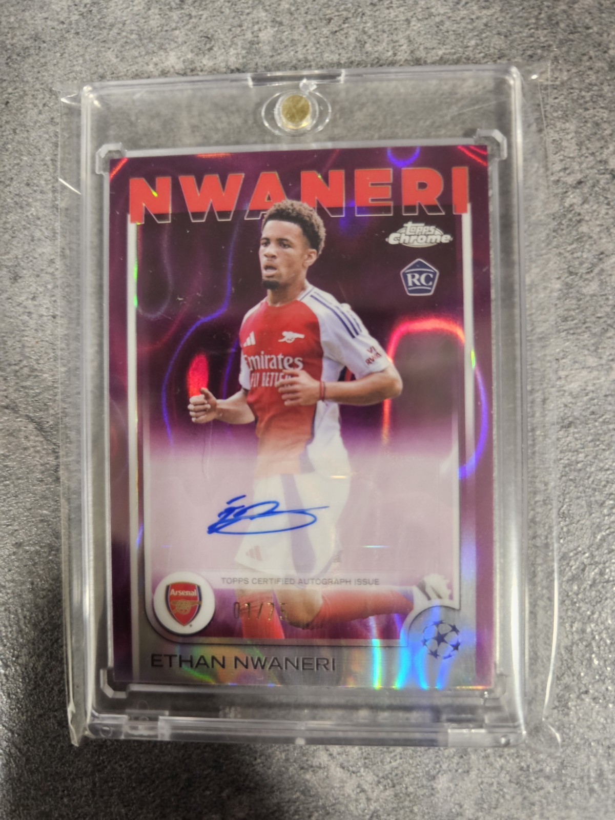 Ethan Nwaneri 01/75 Rookie RC Auto Purple - Arsenal Topps Chrome 2024/25 for sale on Ebay