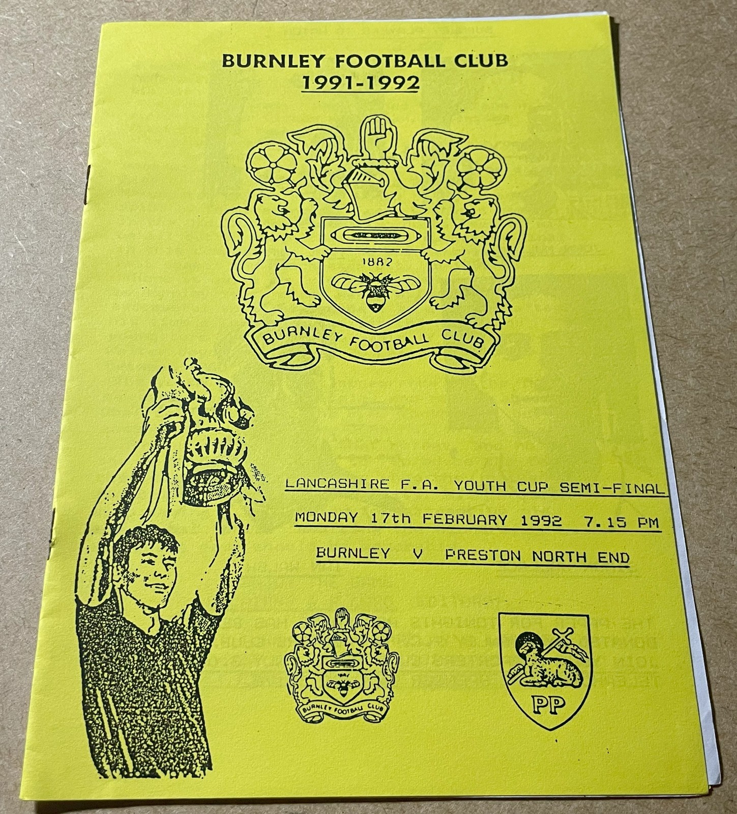 1991/92 BURNLEY v PRESTON NORTH END LFAYC SEMI FINAL RARE PROGRAMME for sale on Ebay
