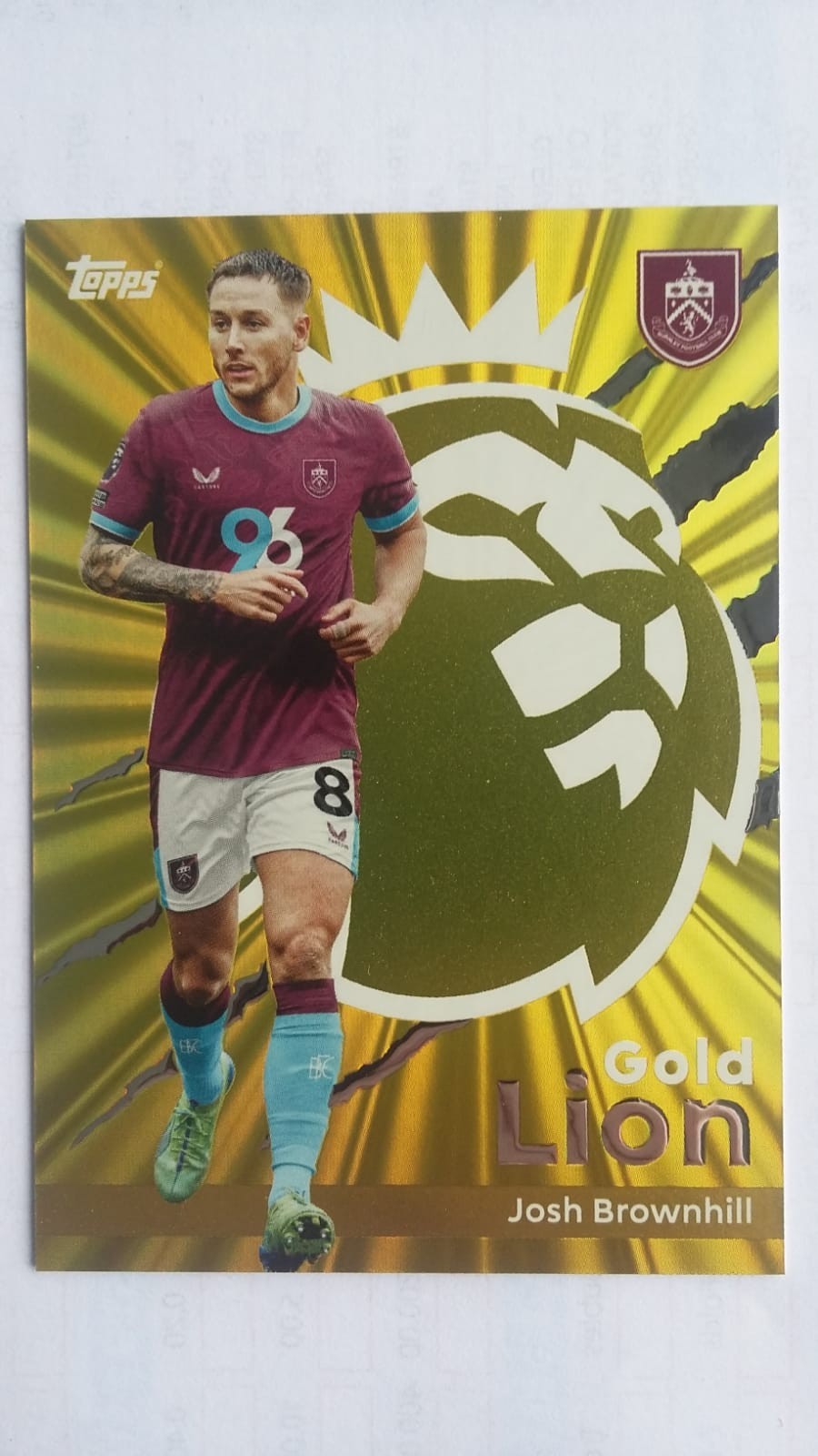 TOPPS PREMIER LEAGUE  2026~ GOLD LION GL 19 JOSH BROWNHILL~ BURNLEY ~MINT for sale on Ebay