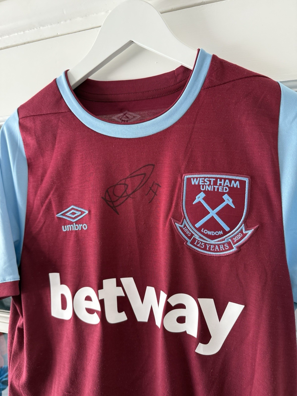 West Ham Utd 125 Years Home Shirt Hand Signed By Legend Mark Noble for sale on Ebay