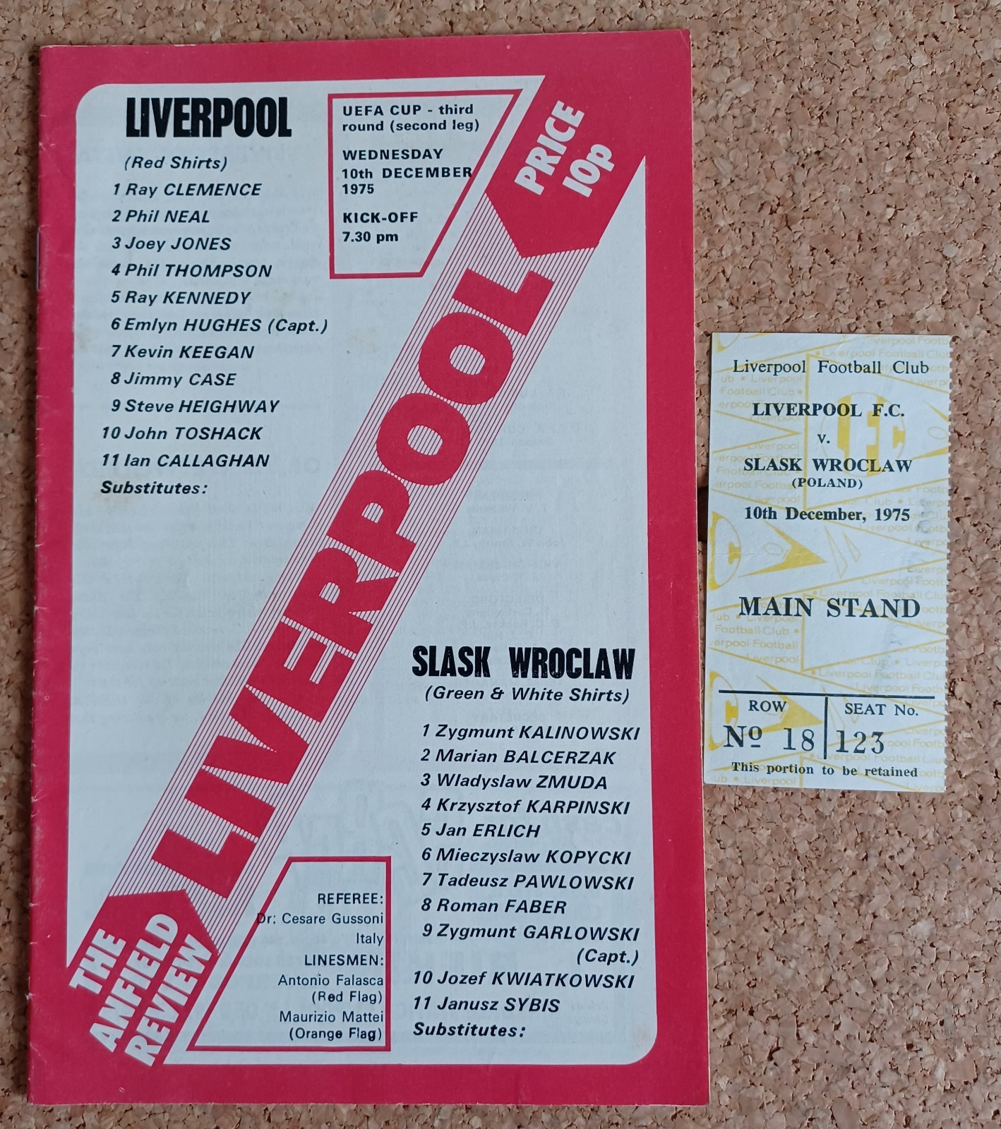 1975/76 LIVERPOOL v SLASK WROCLAW UEFA CUP 3RD ROUND 2ND LEG + TICKET STUB for sale on Ebay