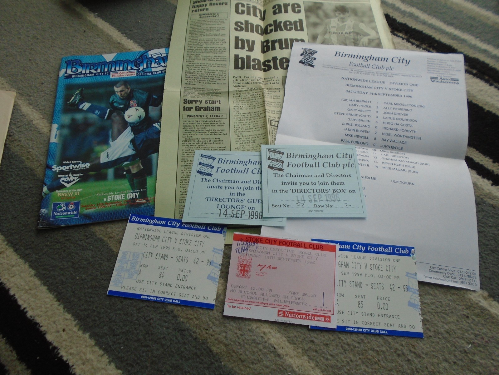 BIRMINGHAM CITY V STOKE CITY 1996-7 +T/S+5 TICKETS+MATCH REPORT for sale on Ebay