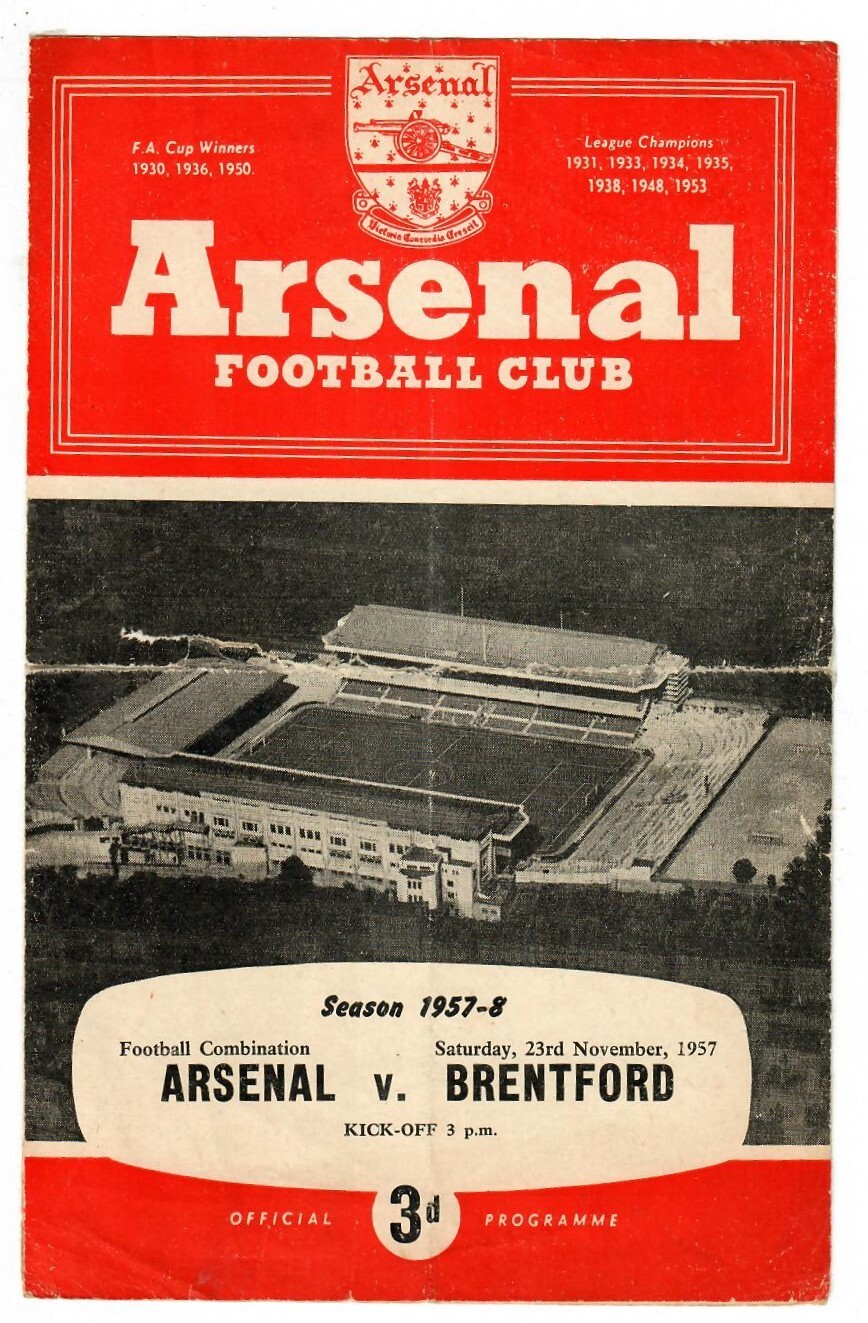 Arsenal v Brentford - 1957-58 Football Combination - Football Programme for sale on Ebay