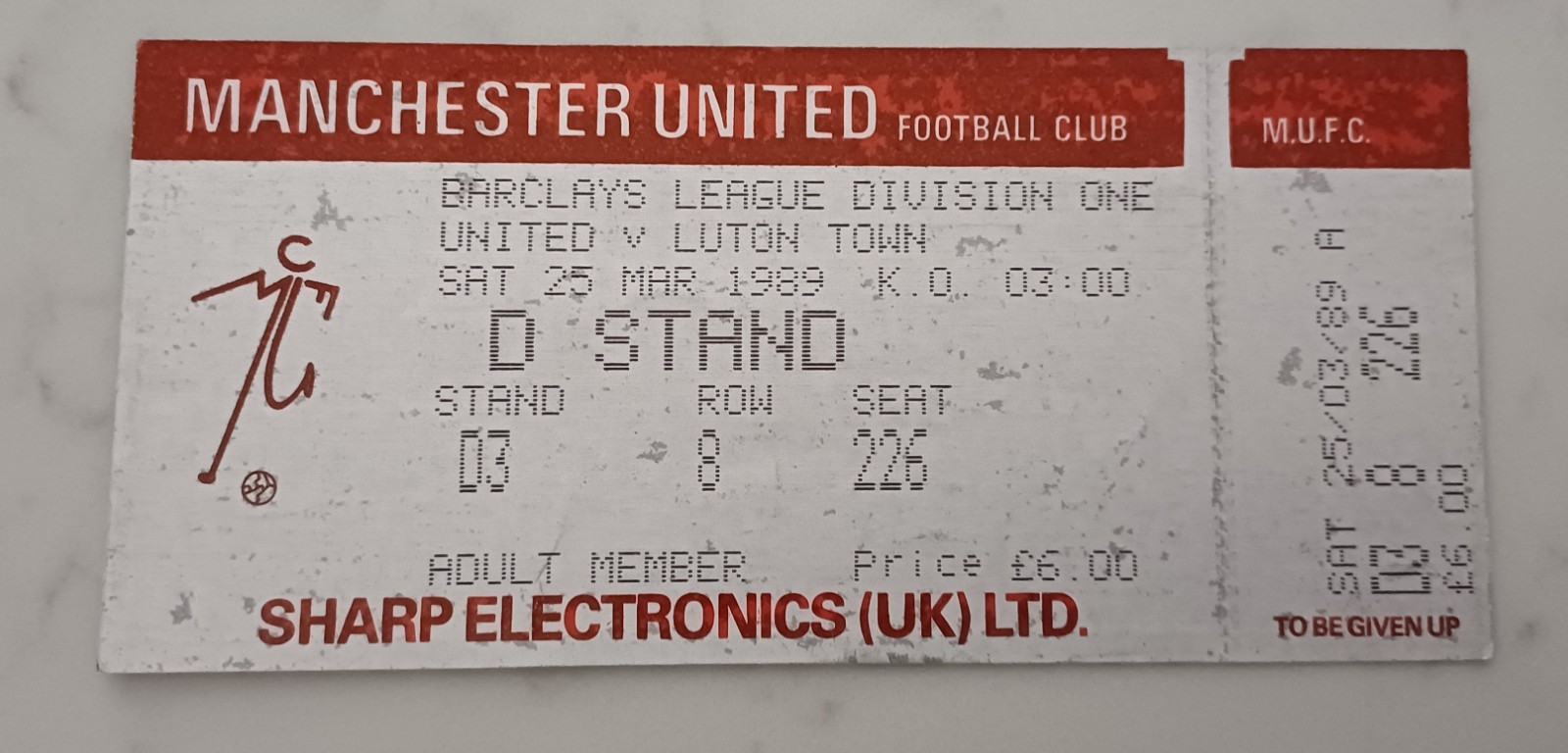 1988/1989 MANCHESTER UNITED v LUTON TOWN UNUSED MATCH TICKET for sale on Ebay