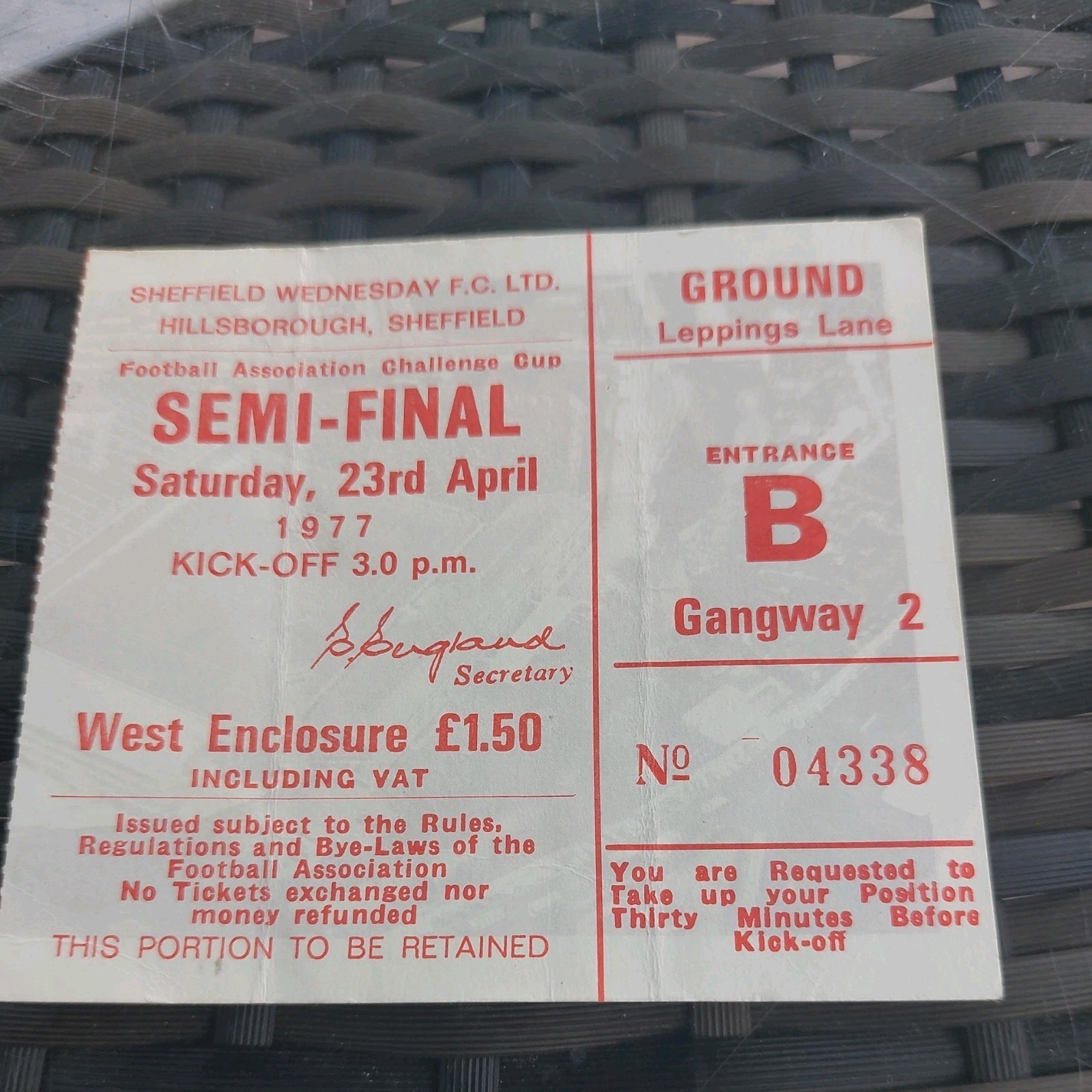 MANCHESTER UNITED v LEEDS UNITED FACUP SEMI FINAL TICKET 23RD APRIL 1977 for sale on Ebay