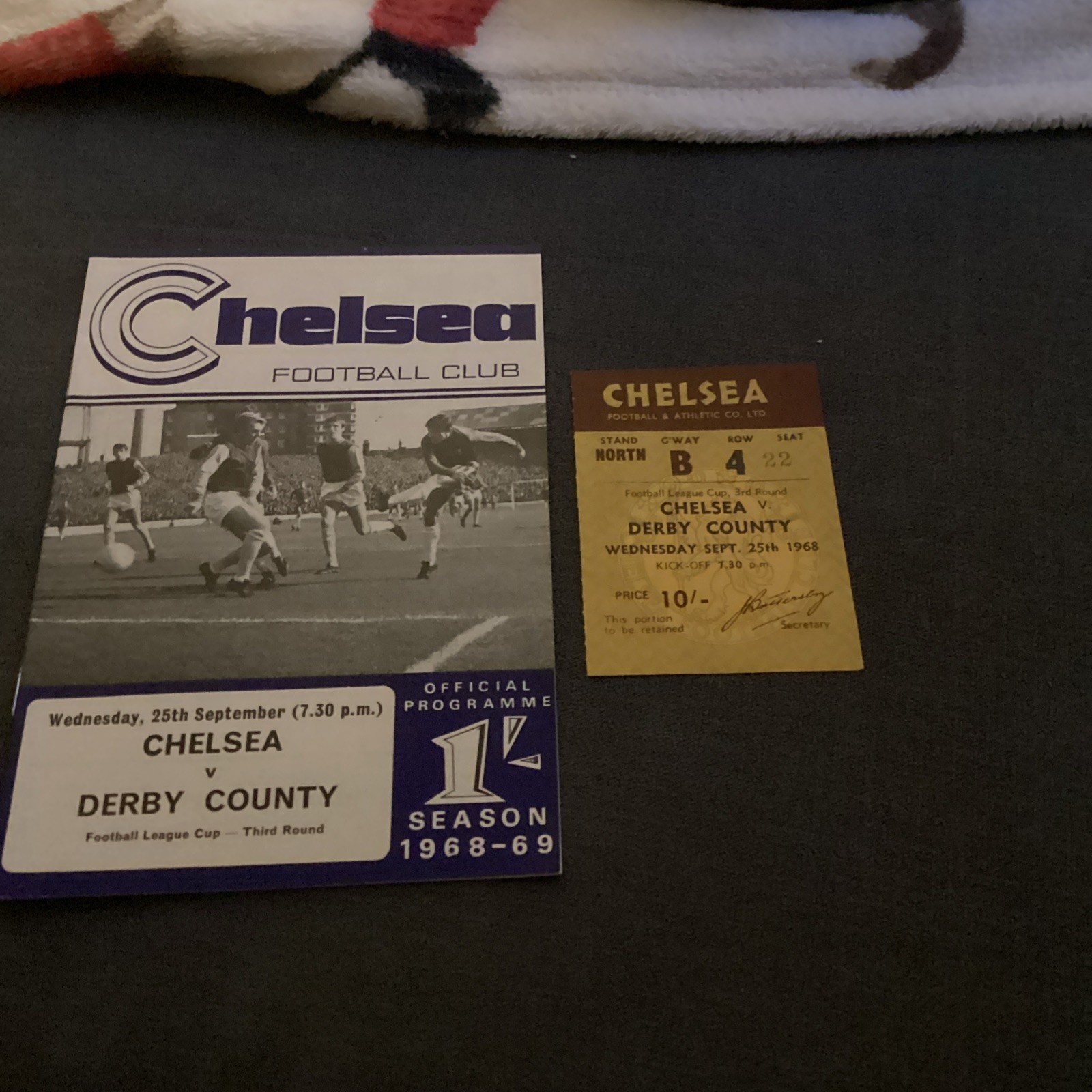 1968/9 Chelsea v Derby county. League cup. and Match ticket. for sale on Ebay