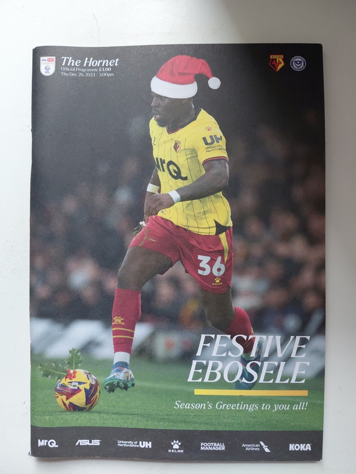 Watford V Portsmouth 2024/25 Championship Season Football Matchday Programme for sale on Ebay