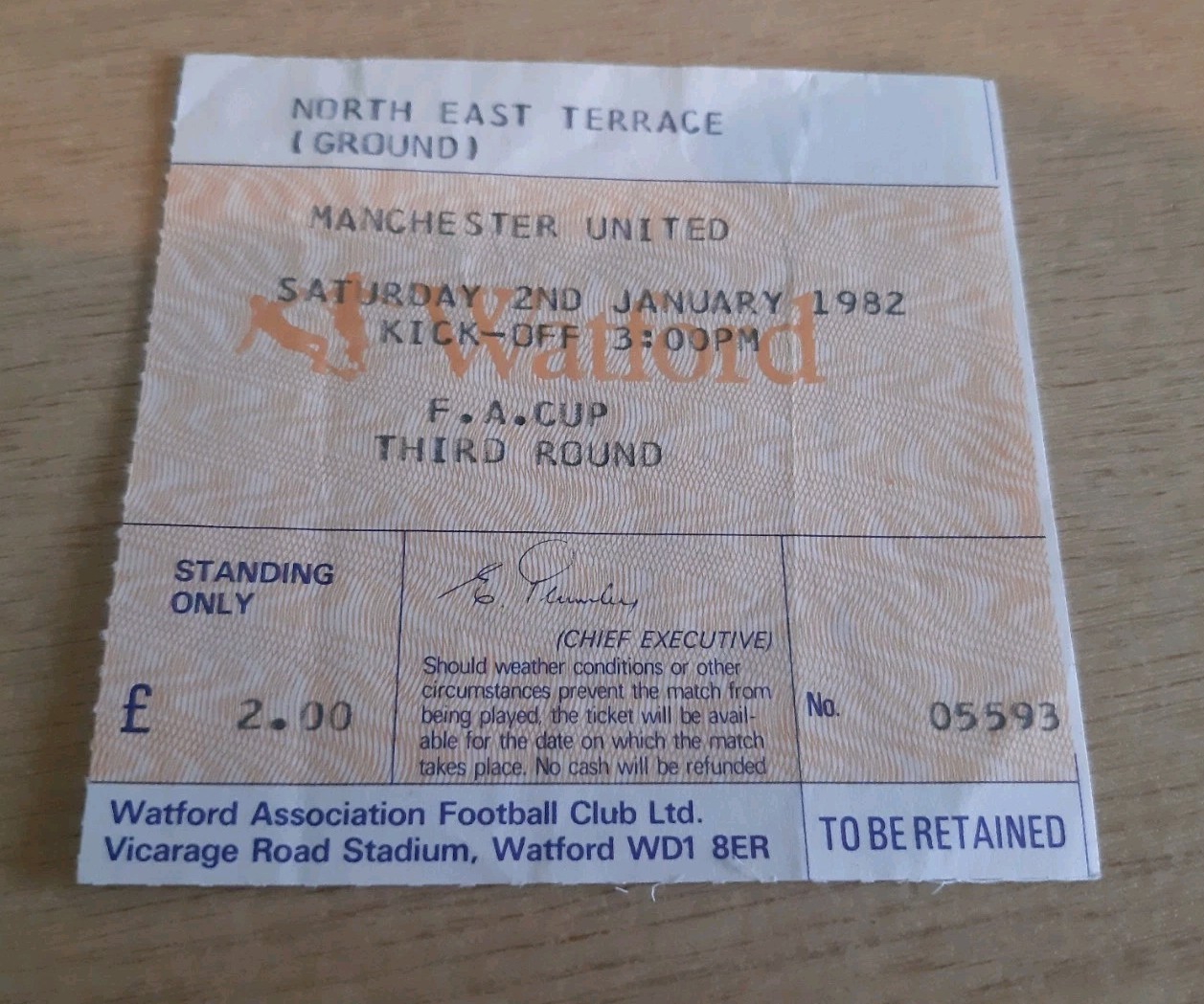 Watford V Manchester United Used Match Ticket 1982 81-82 F.AC 3RD Round for sale on Ebay