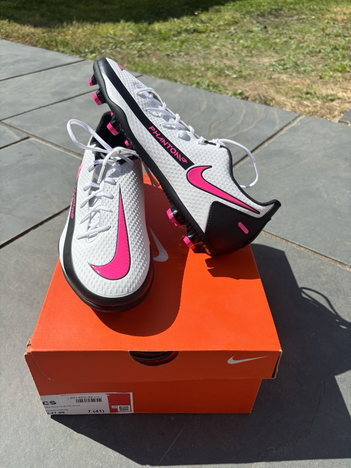 Nike phantom White & Pink Blast Firm Ground Moulded Studs Football Boots Size 7 for sale on Ebay