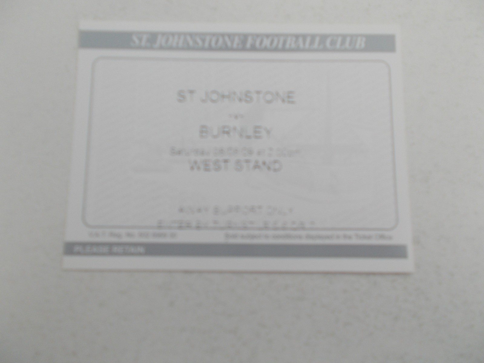 TICKET   St Johnstone  v  Burnley  09/10   FRIENDLY for sale on Ebay