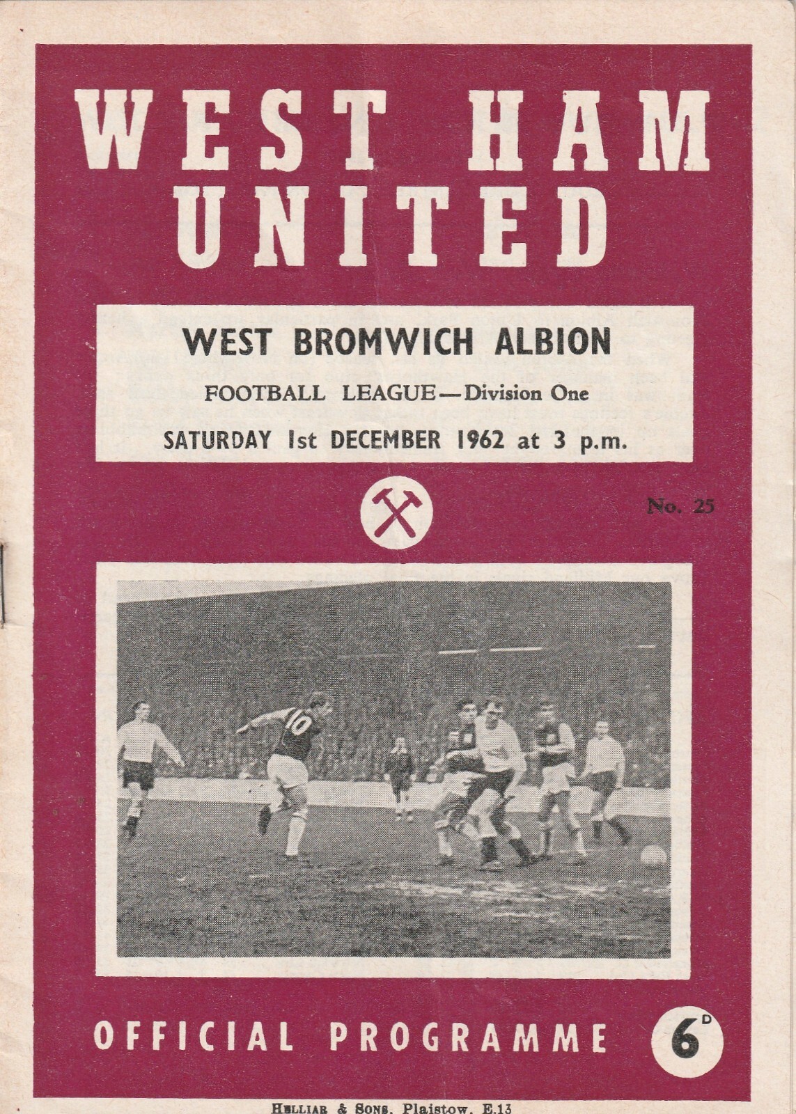 West Ham United v West Bromwich Albion / WBA, 1 December 1962, Division One. for sale on Ebay