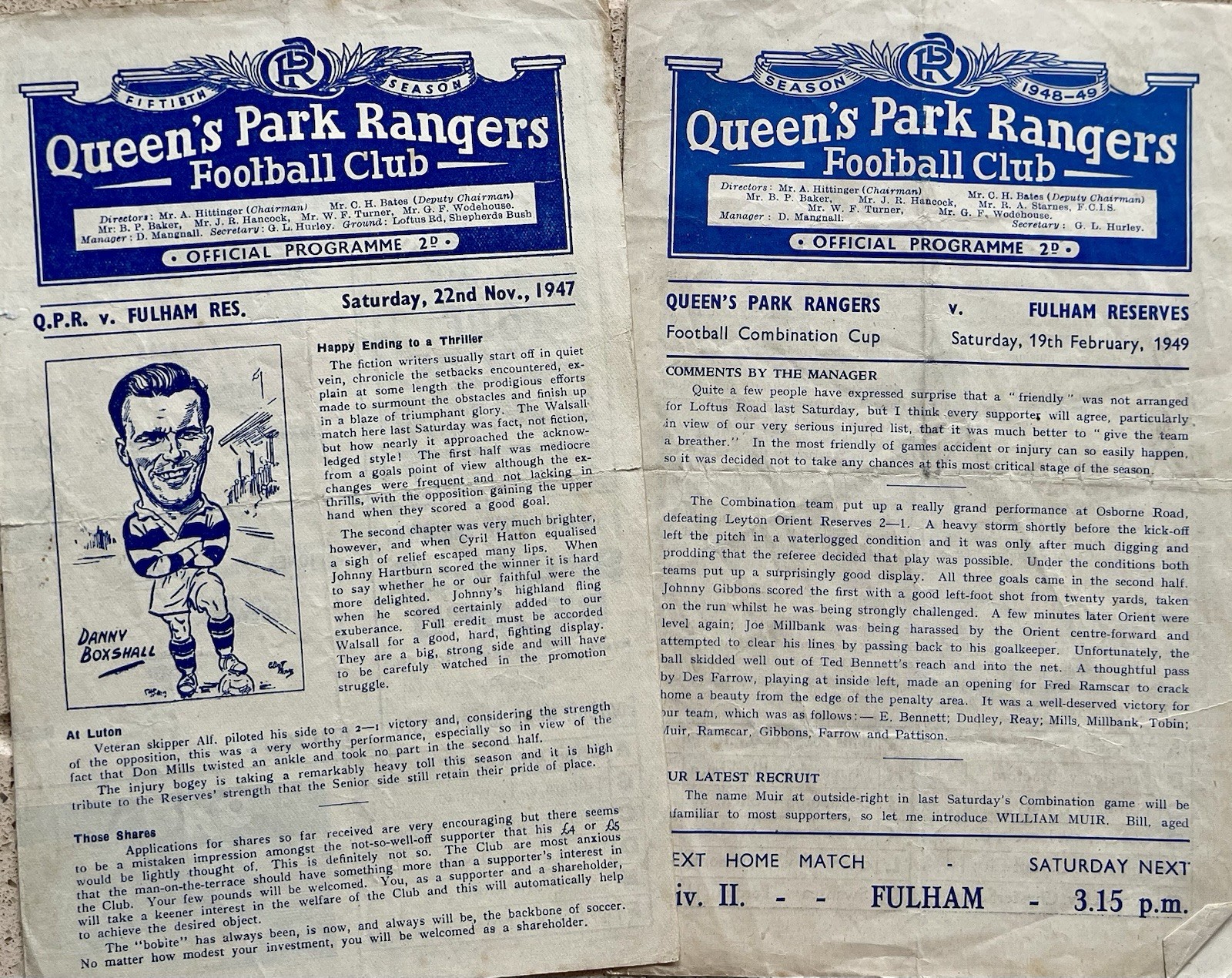 QUEENS PARK RANGERS-FULHAM Reserves-1947-49-Football Programmes for sale on Ebay