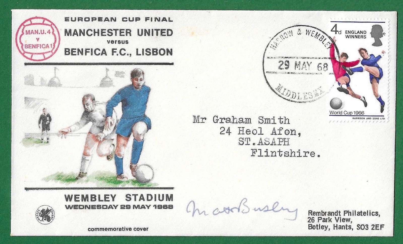 1968 MATT BUSBY SIGNED FOOTBALL COVER, MAN UNITED V BENFICA EUROPEAN CUP FINAL. for sale on Ebay
