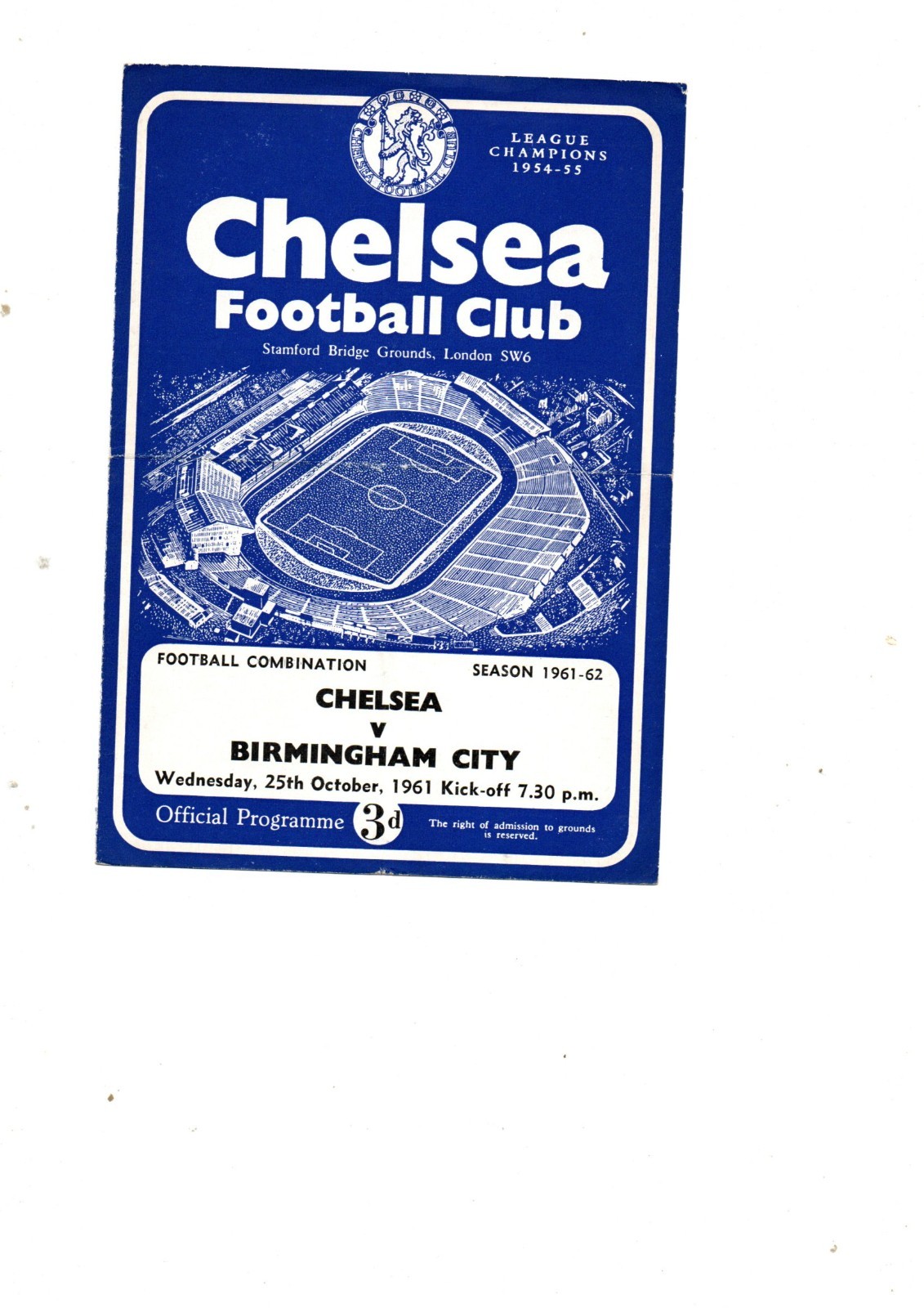 Chelsea Res v Birmingham City Res 1961 - 1962 for sale on Ebay