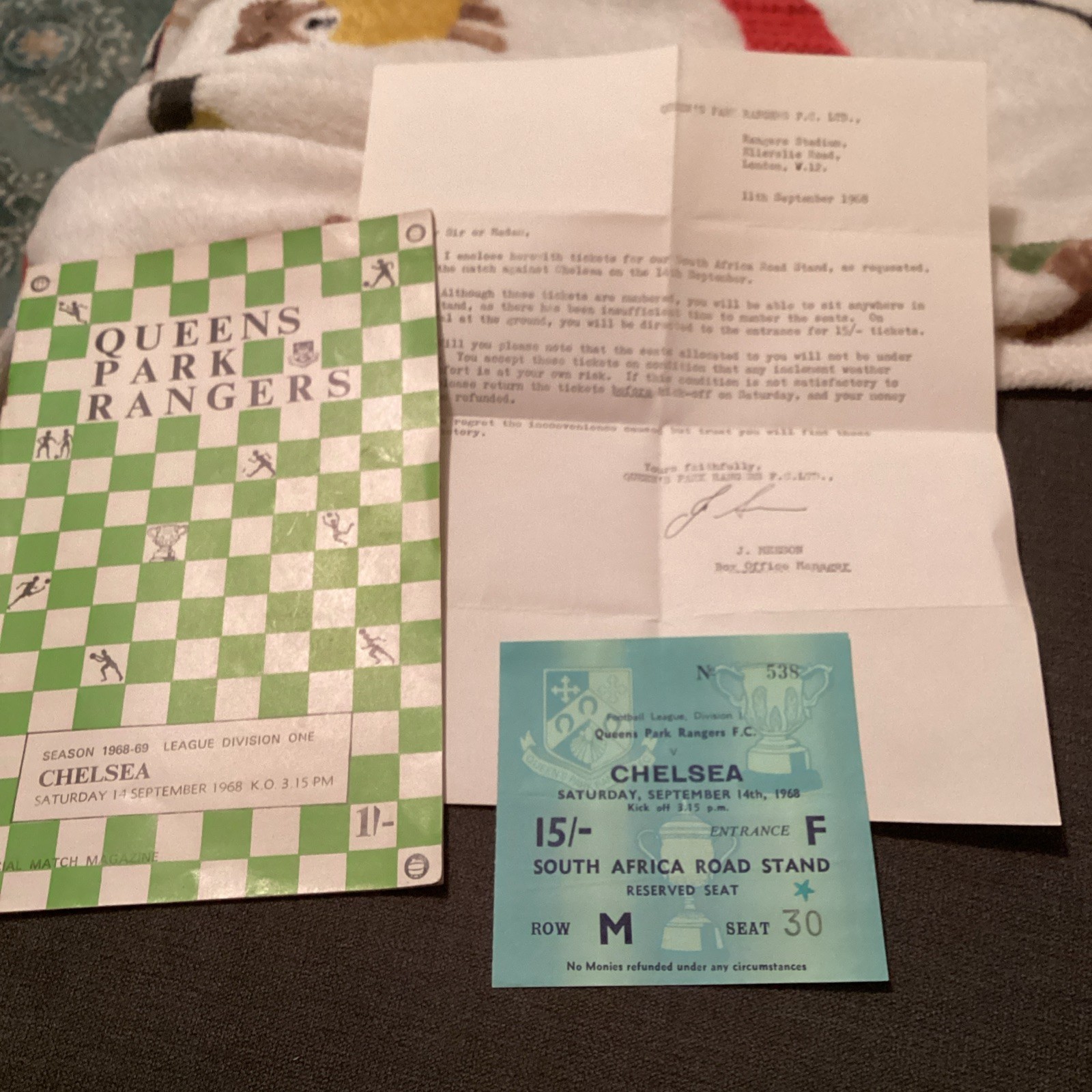 1968/9 QPR v Chelsea plus application letter and Match ticket. for sale on Ebay