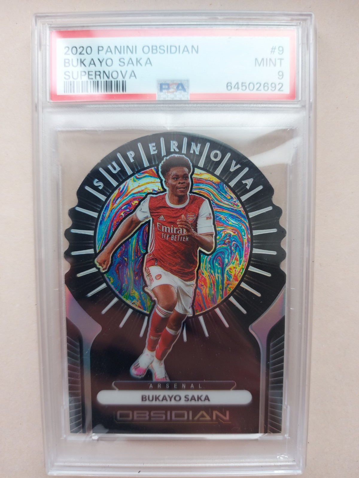 Bukayo Saka Supernova /99 PSA9 Obsidian Panini Arsenal 2020 #9 for sale on Ebay