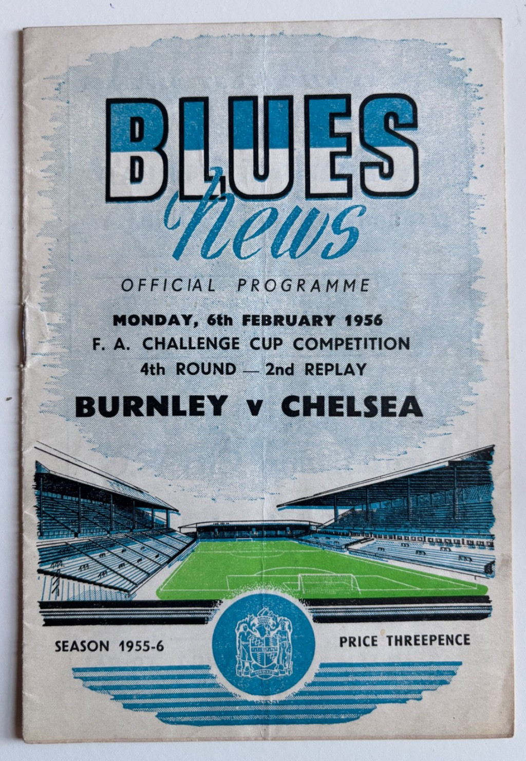 1955/56 Chelsea v Burnley FA Cup 4th Round 2nd Replay at St. Andrews Birmingham for sale on Ebay