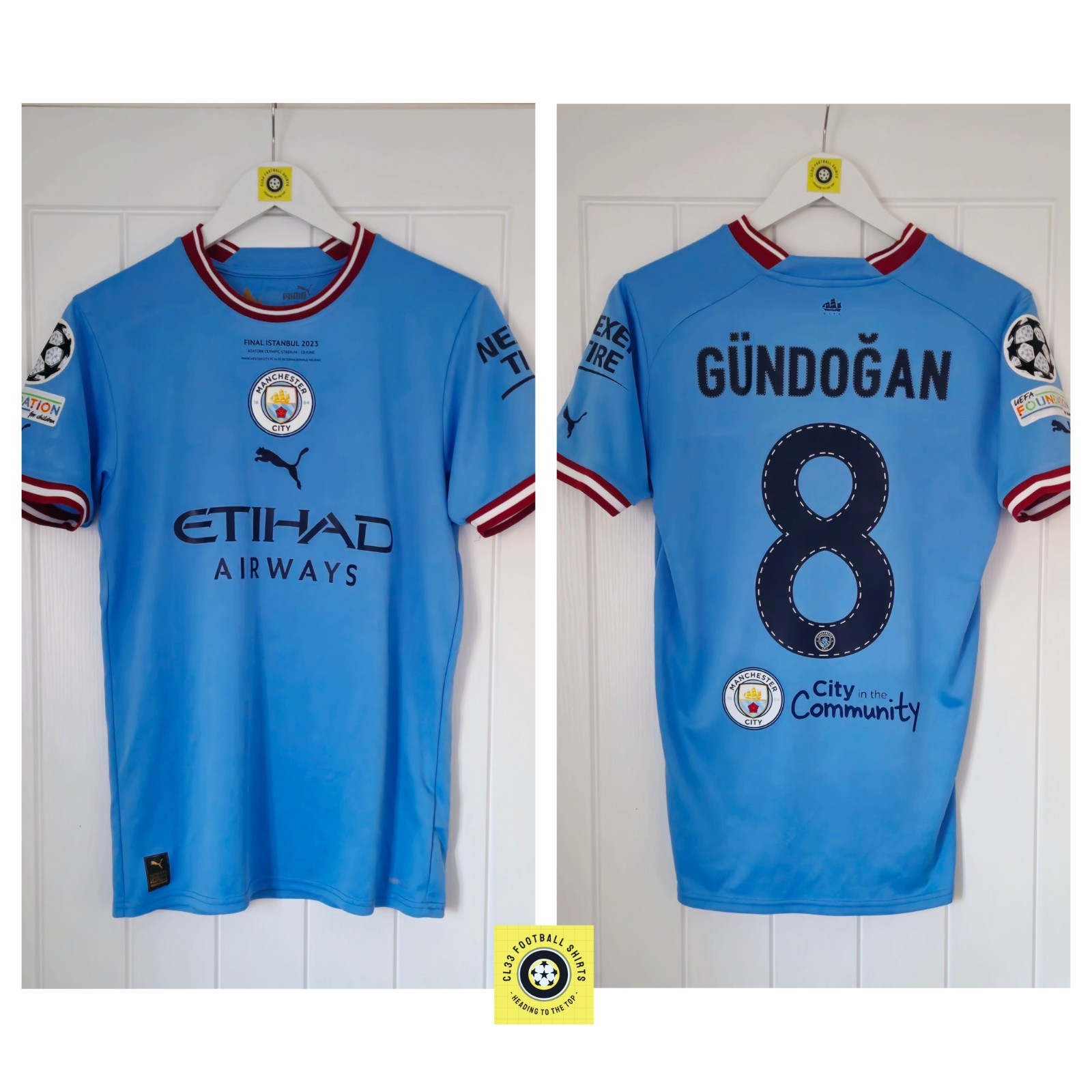 Manchester City Home Football Shirt  2022/23 Gundogan 8 Champions Soccer Mcfc  S for sale on Ebay
