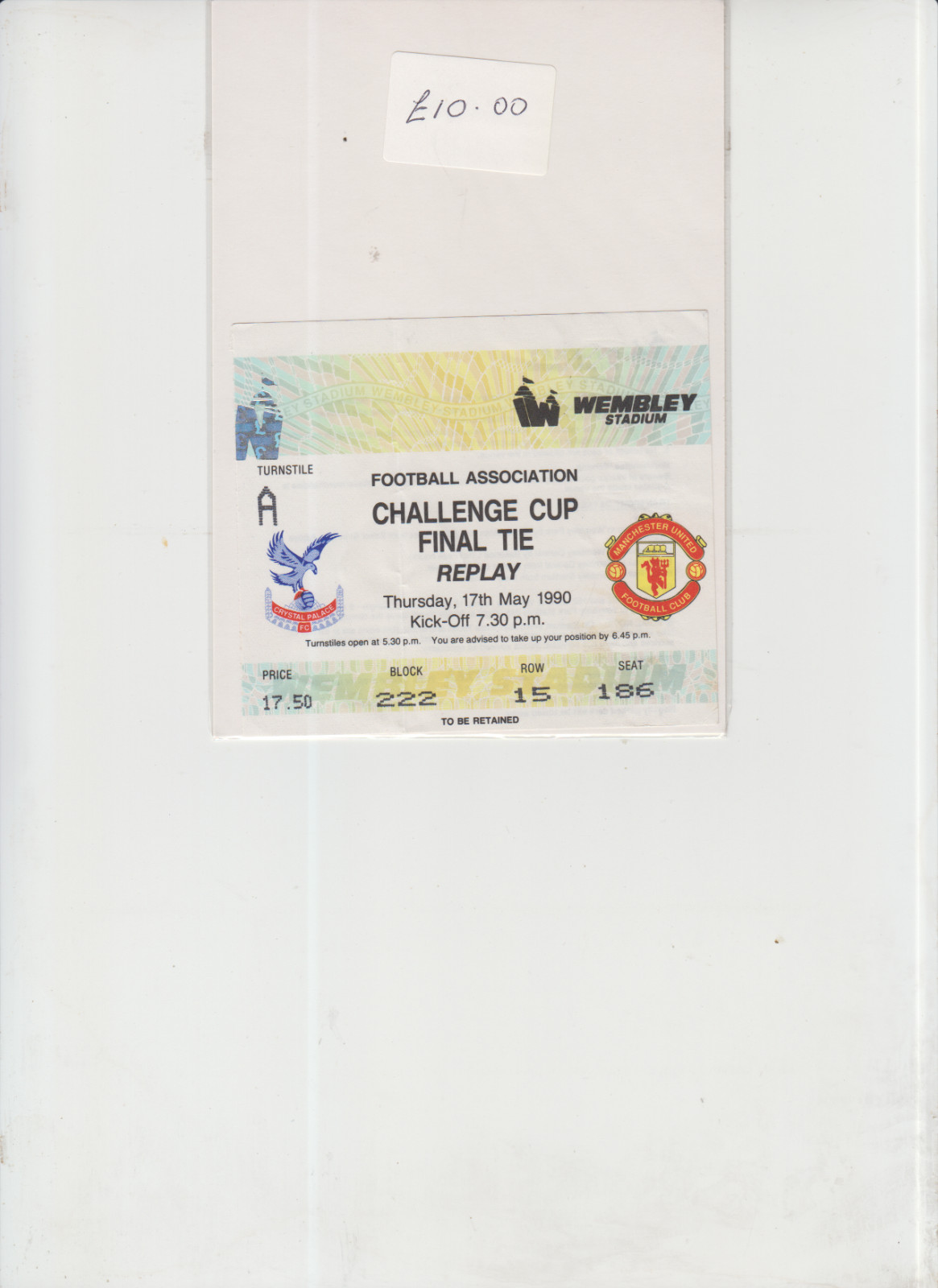 17  5  90  Crystal  Palace  v  Man  Utd   fa cup final replay     match  ticket for sale on Ebay
