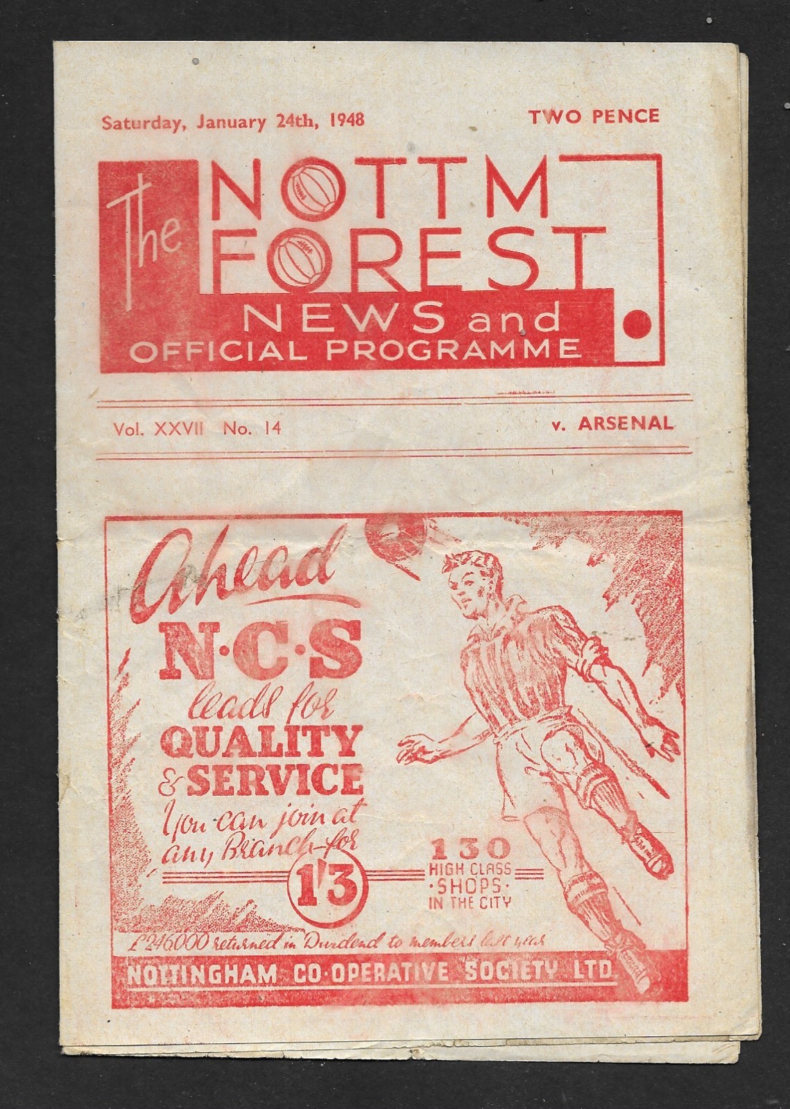FOOTBALL PROGRAMME - NOTTINGHAM FOREST v ARSENAL - 24 JANUARY 1948 for sale on Ebay