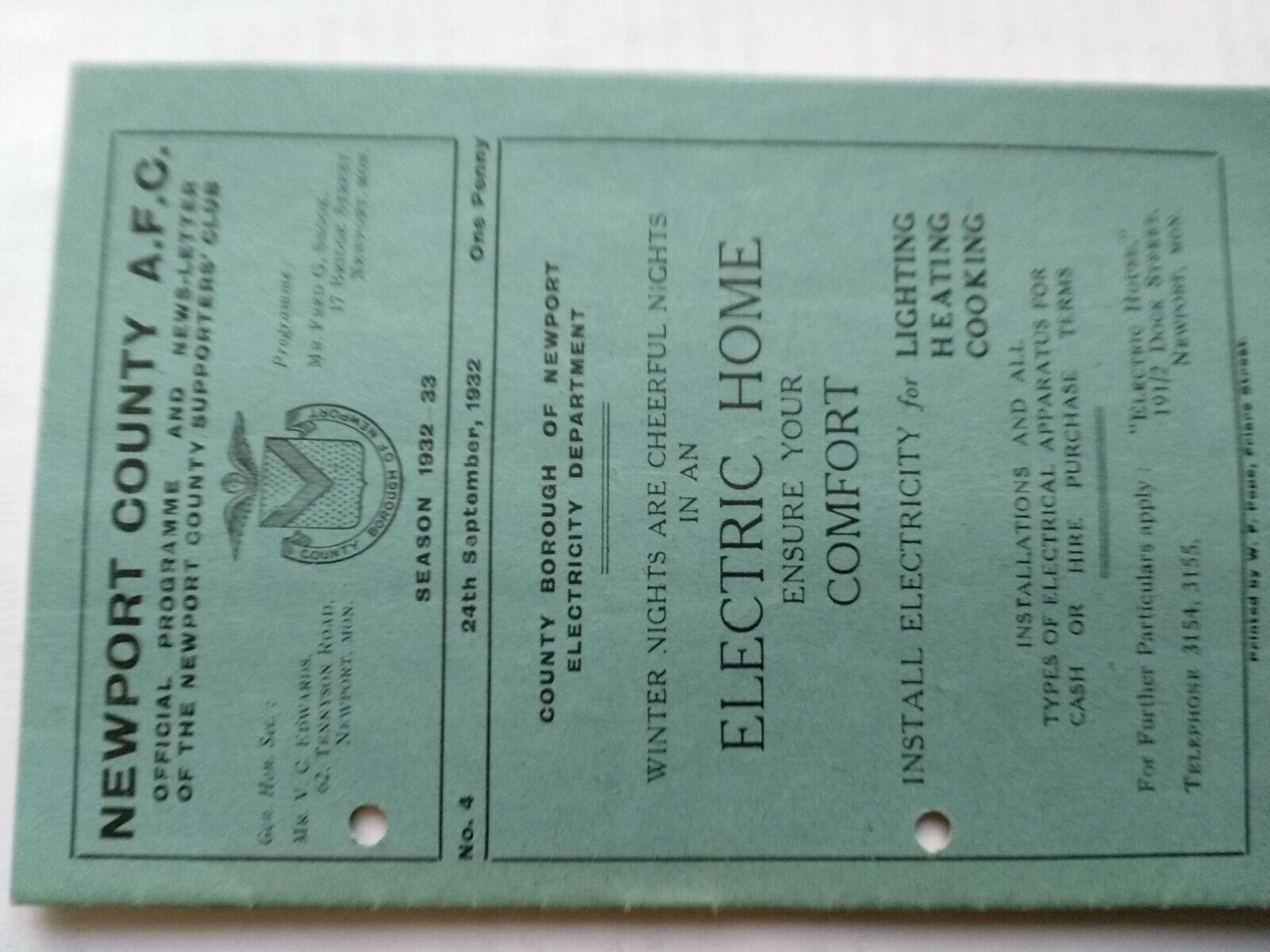 1932/3 NEWPORT CLUNTY v BRENTFORD - VERY RARE for sale on Ebay