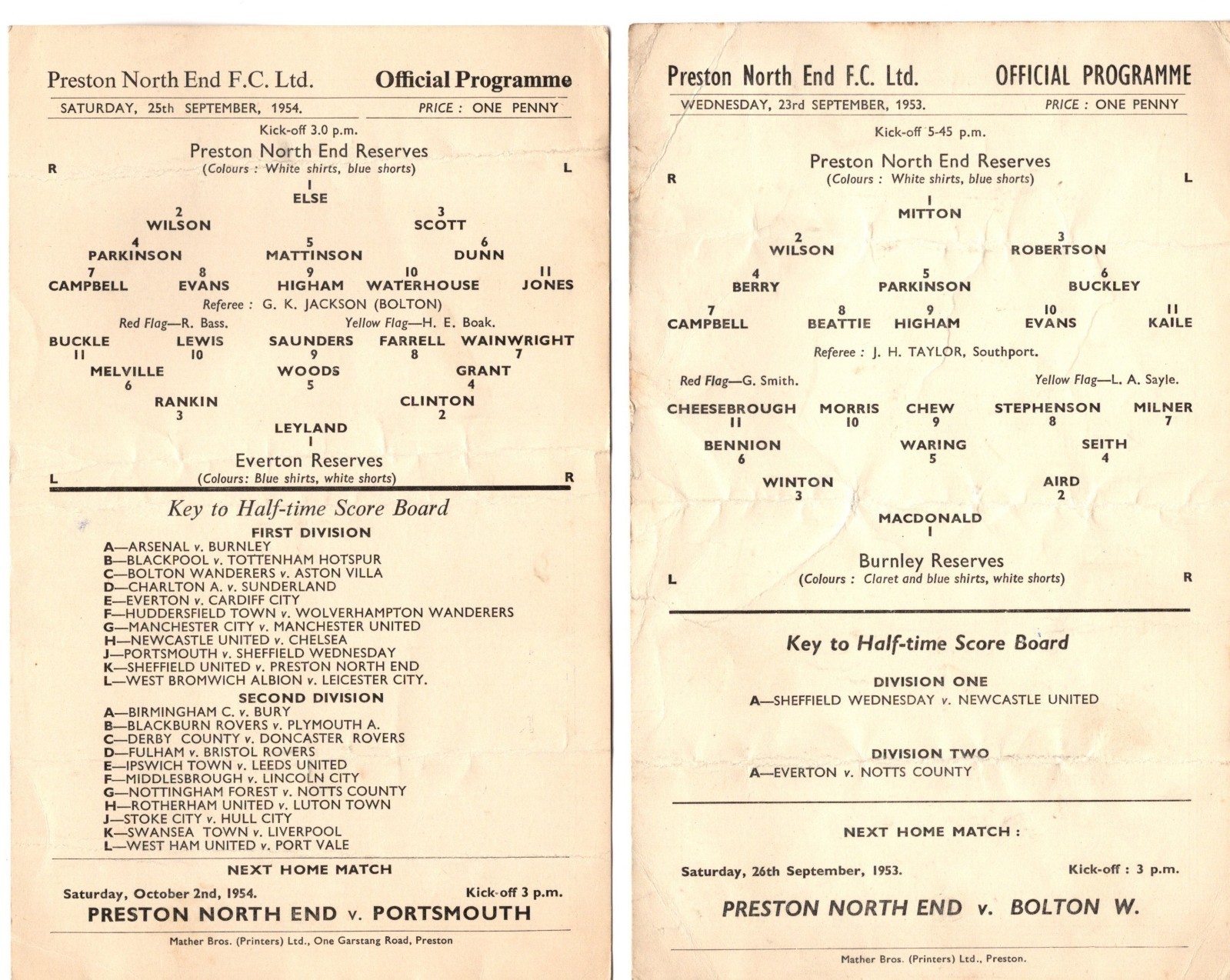 PNE RESERVES V EVERTON 1954 V BURNLEY 1953 - CENTRAL LEAGUE  FOOTBALL PROGRAMMES for sale on Ebay